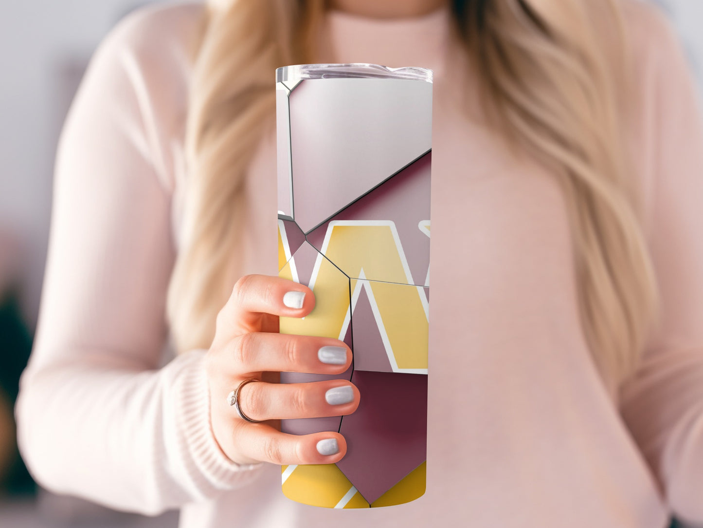 Geometric Letter W Design In Yellow And Purple Tumblers