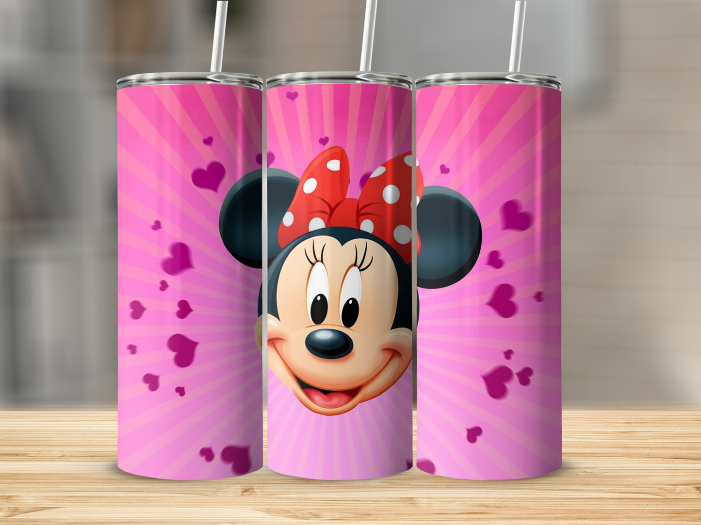 Cute Pink Minnie Mouse Design Tumbler Cup with Hearts