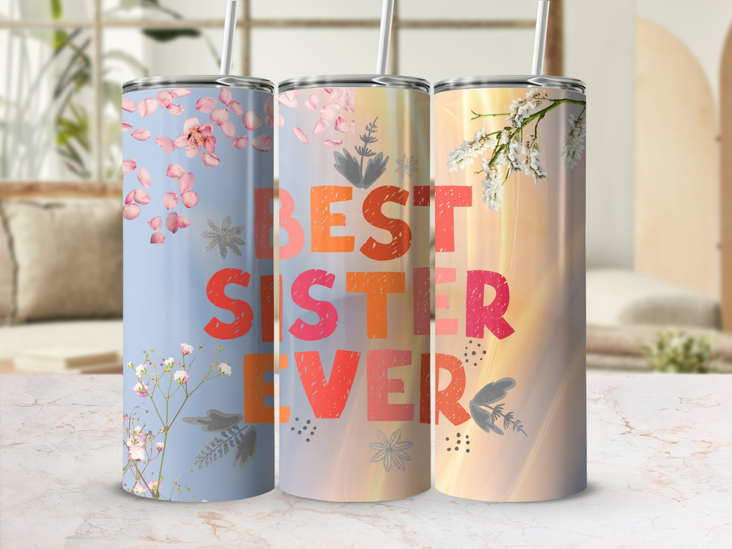 Best Sister Ever Floral Design Tumbler Product