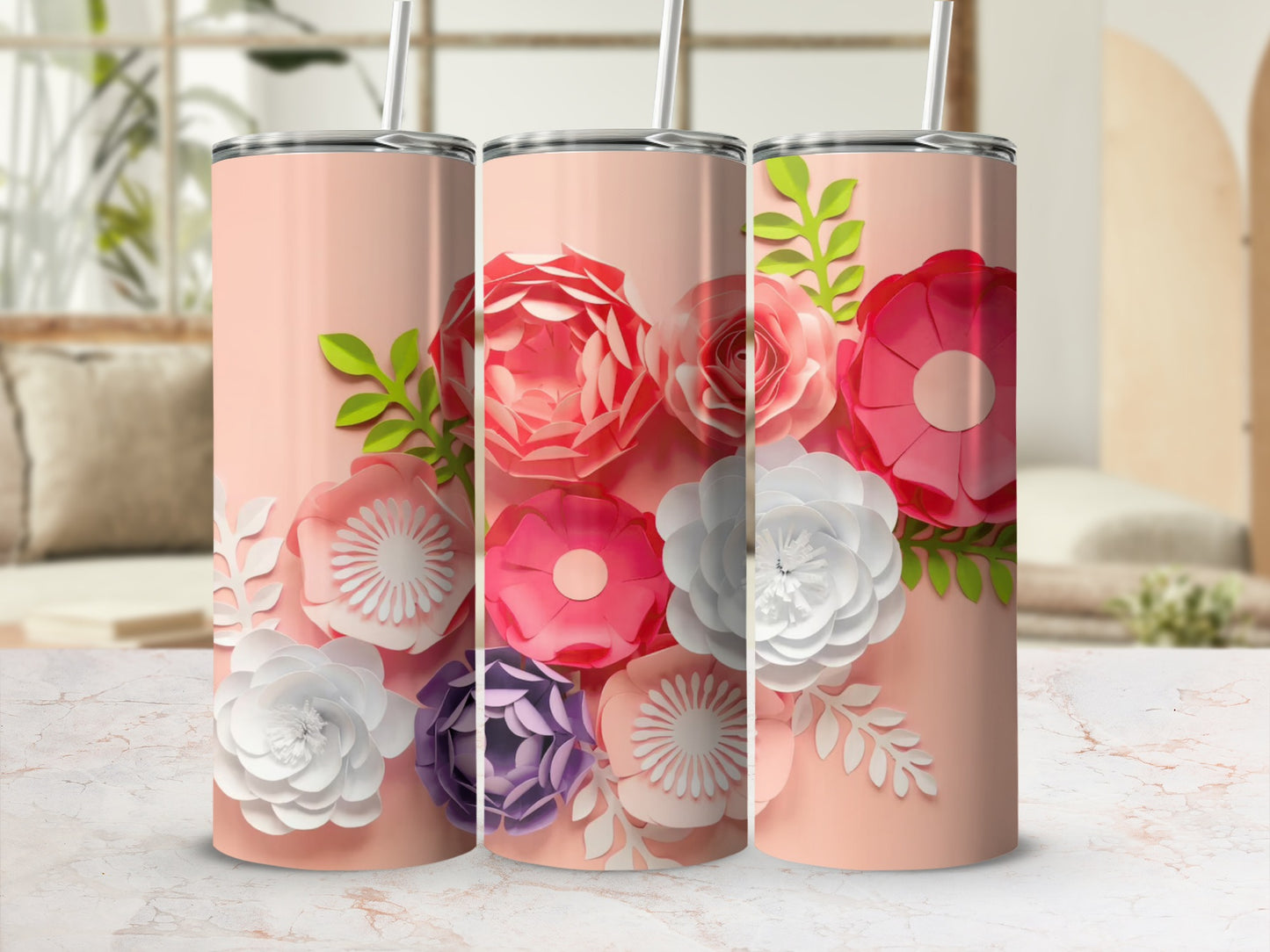Floral Print Tumbler with Straw for Coffee or Tea