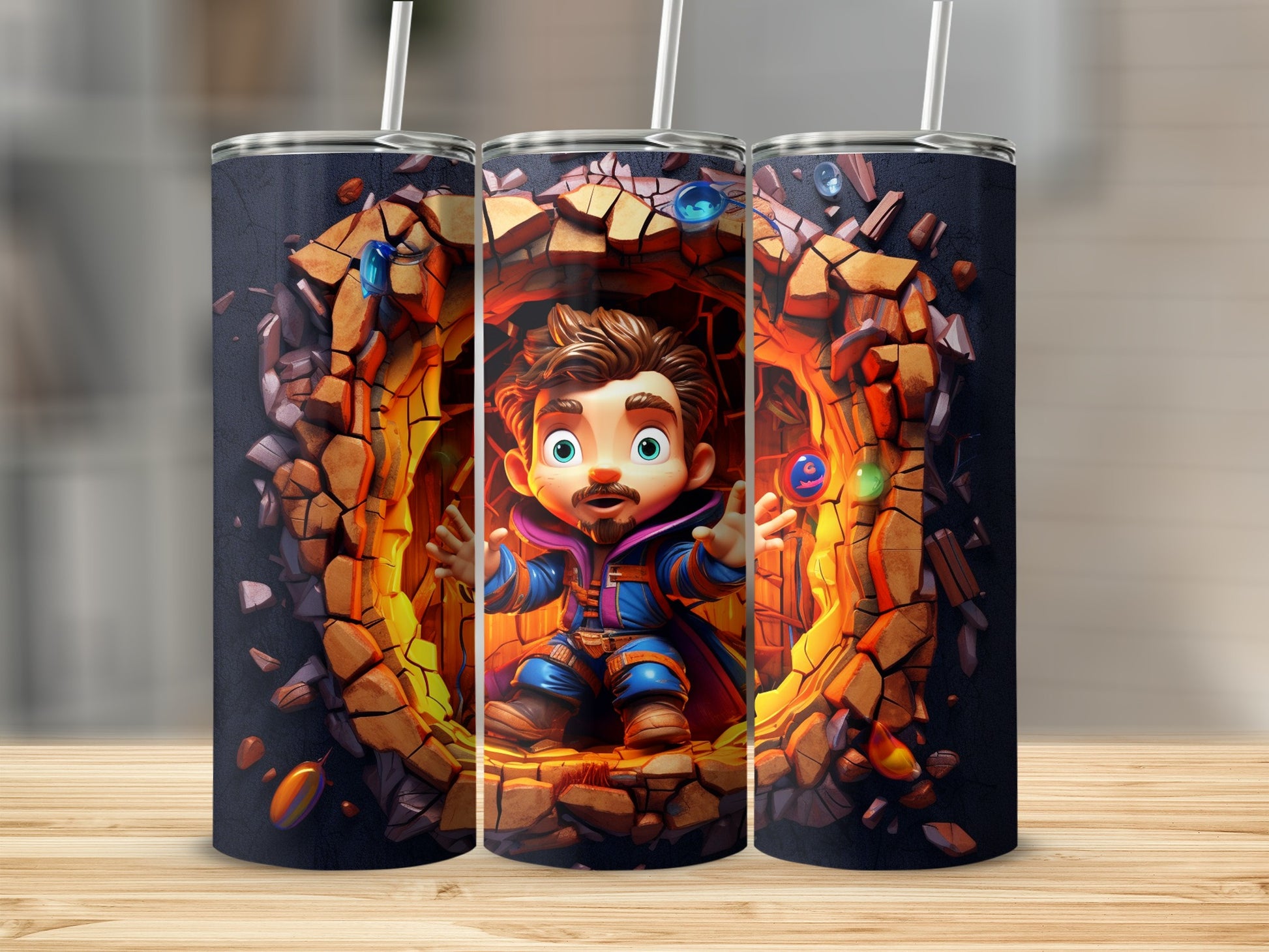 Adventure Character Art Custom Tumbler with Straws