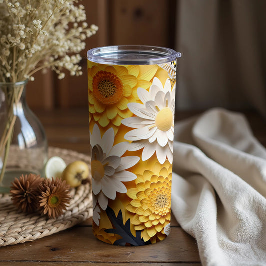 Vibrant Floral Print Tumbler With Daisies and Sunflowers