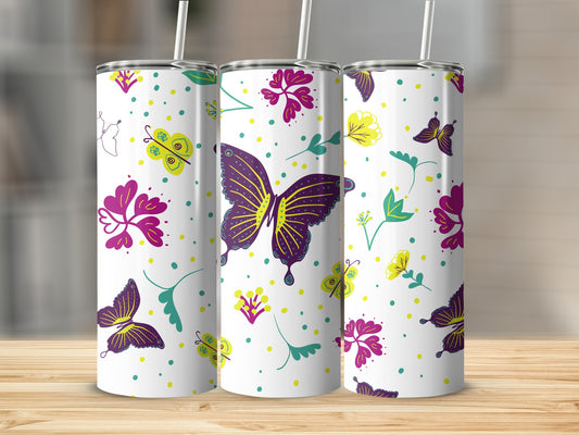 Colorful Butterfly and Floral Patterned Drink Tumblers