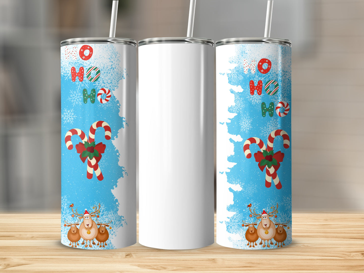 Christmas Candy Cane and Reindeer Themed Tumbler