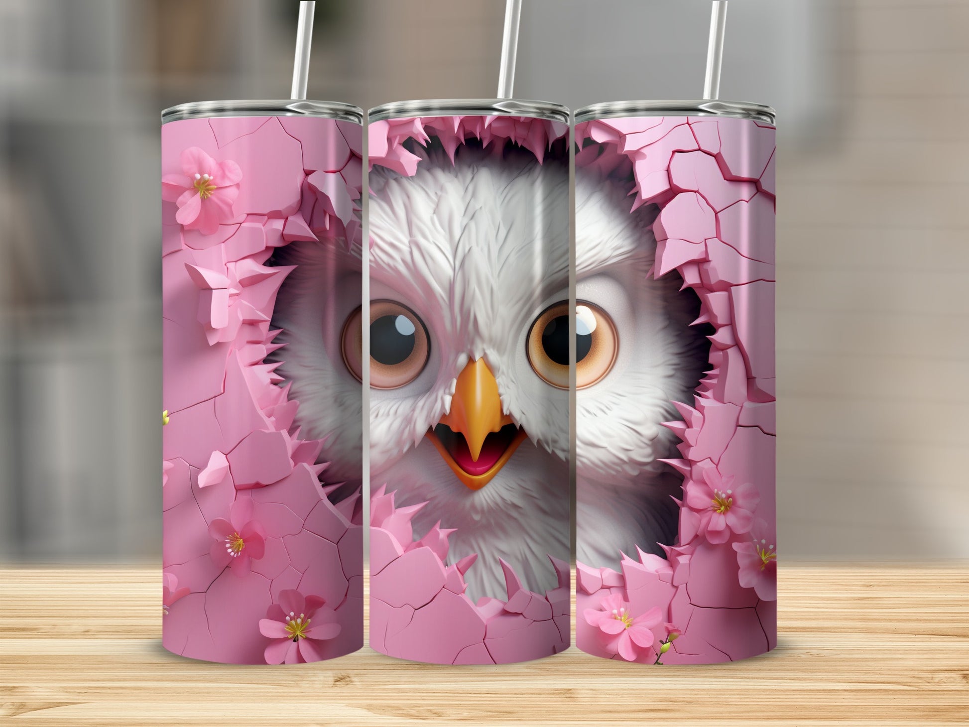 Adorable Owl Big Eyes Emerging Pink Egg Shell Flowers product type