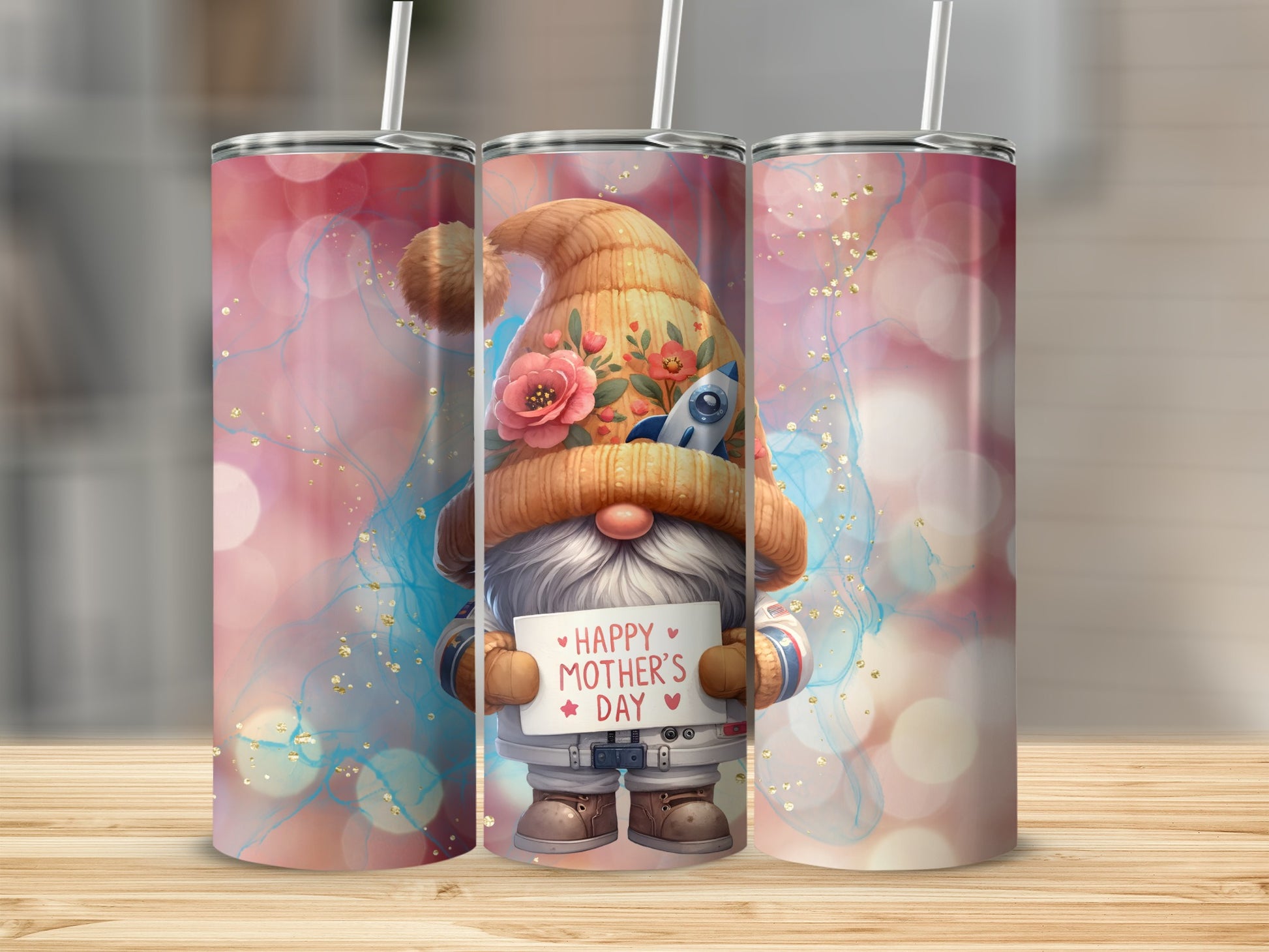 Happy Mother's Day Gnome Tumbler Cup with Straw
