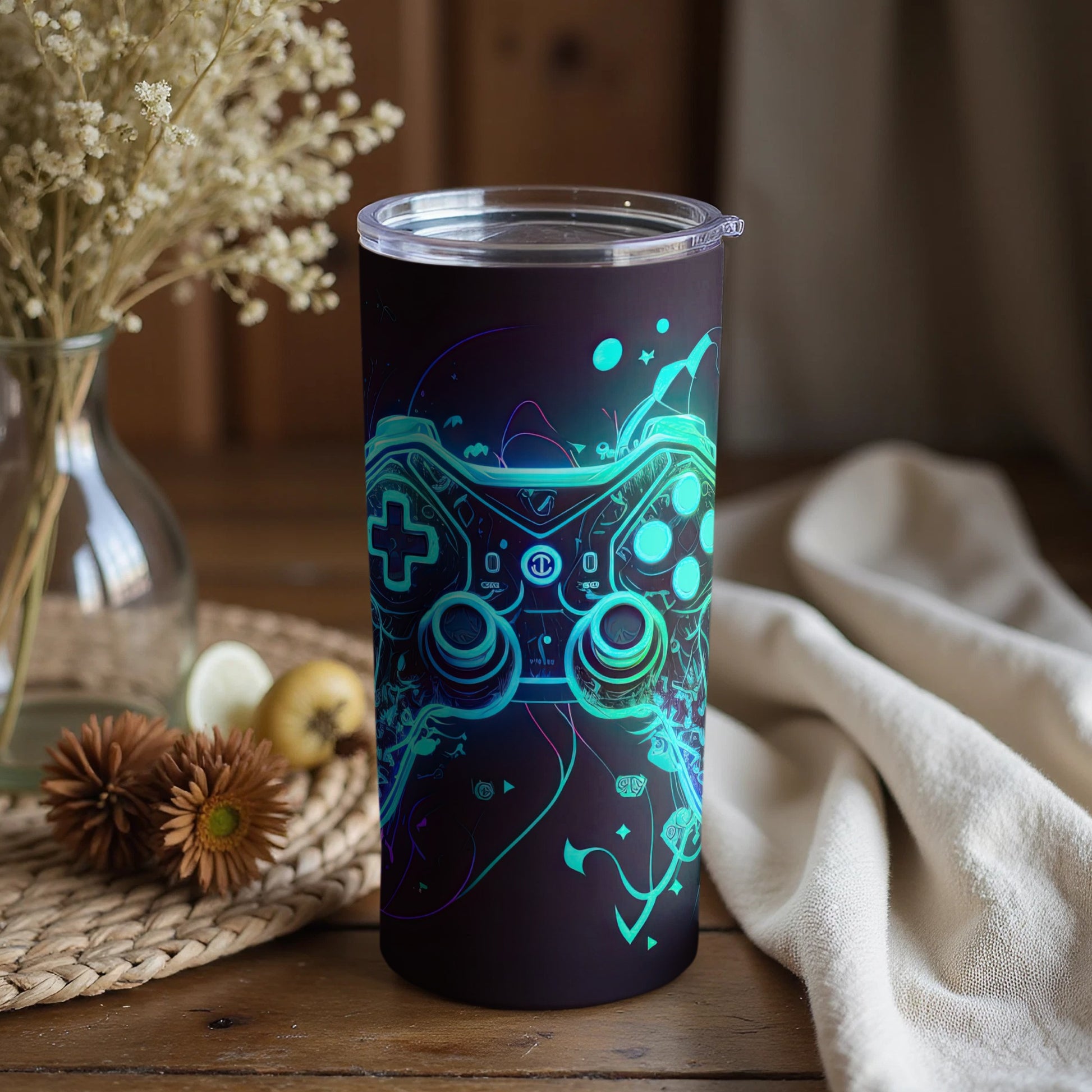 Neon Game Controller Design Tumbler