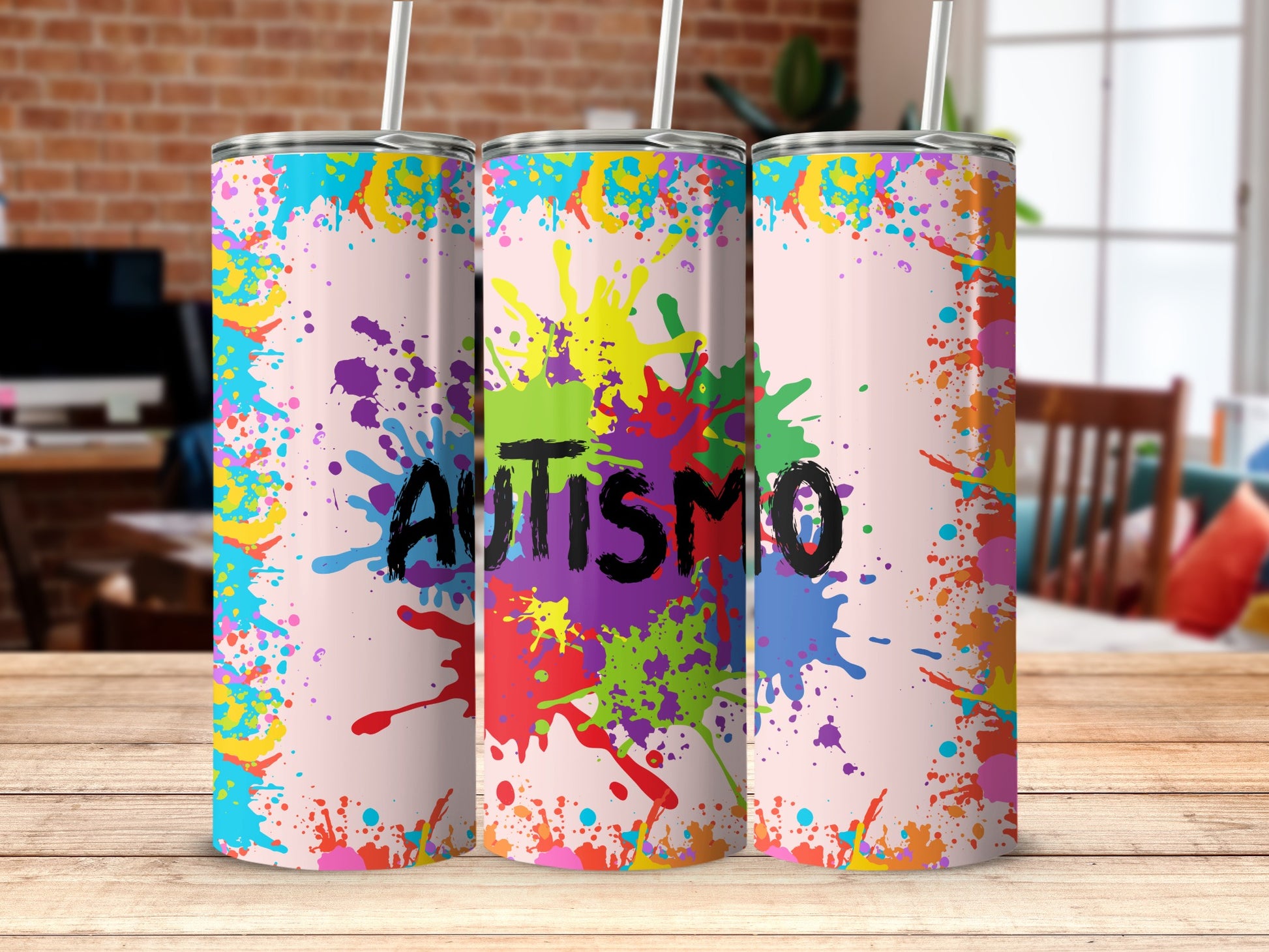 Vibrant Splatter Design Autismo Tumbler Product