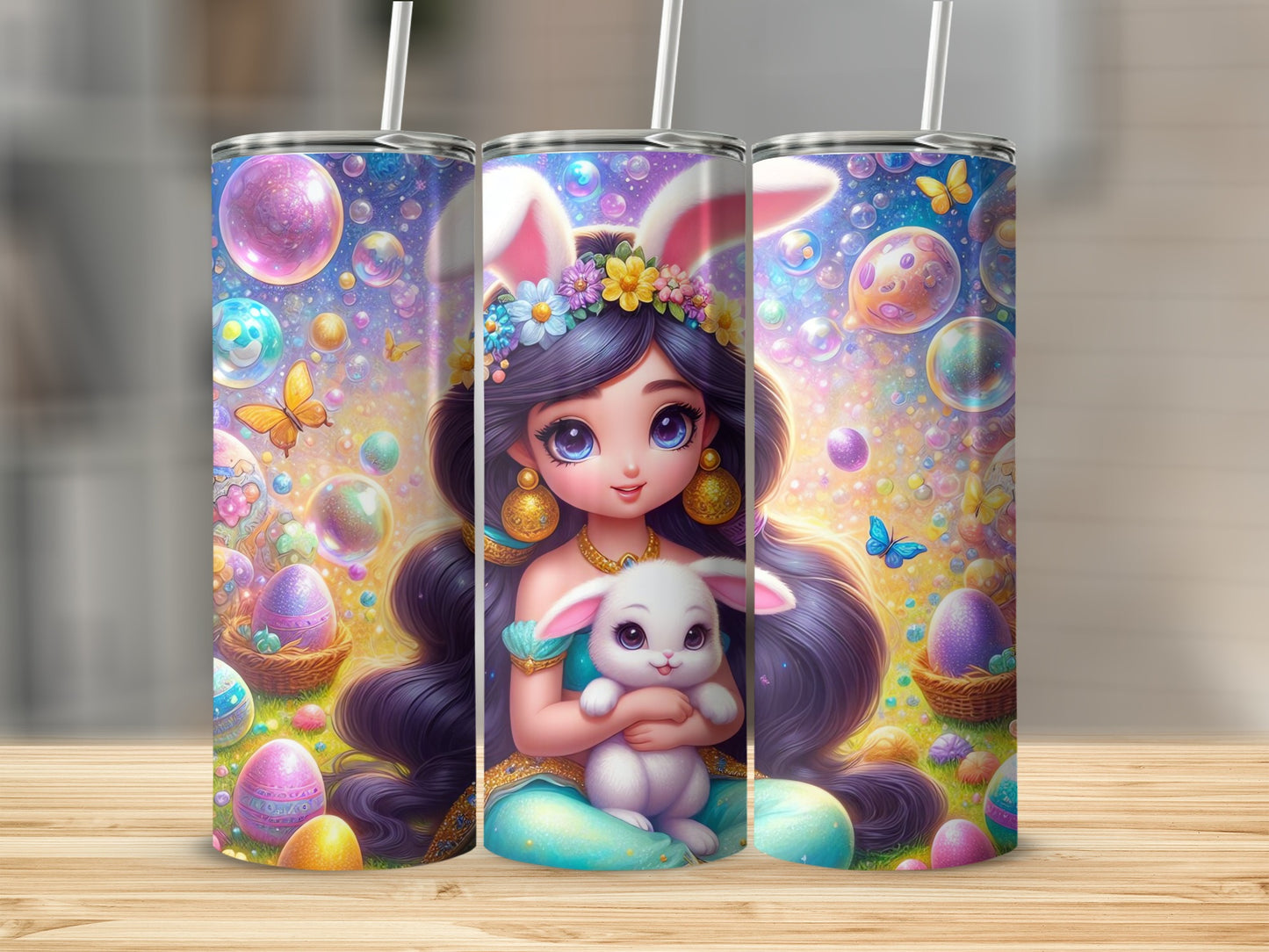 Whimsical Easter Girl Bunny Eggs Bubbles Butterflies product type