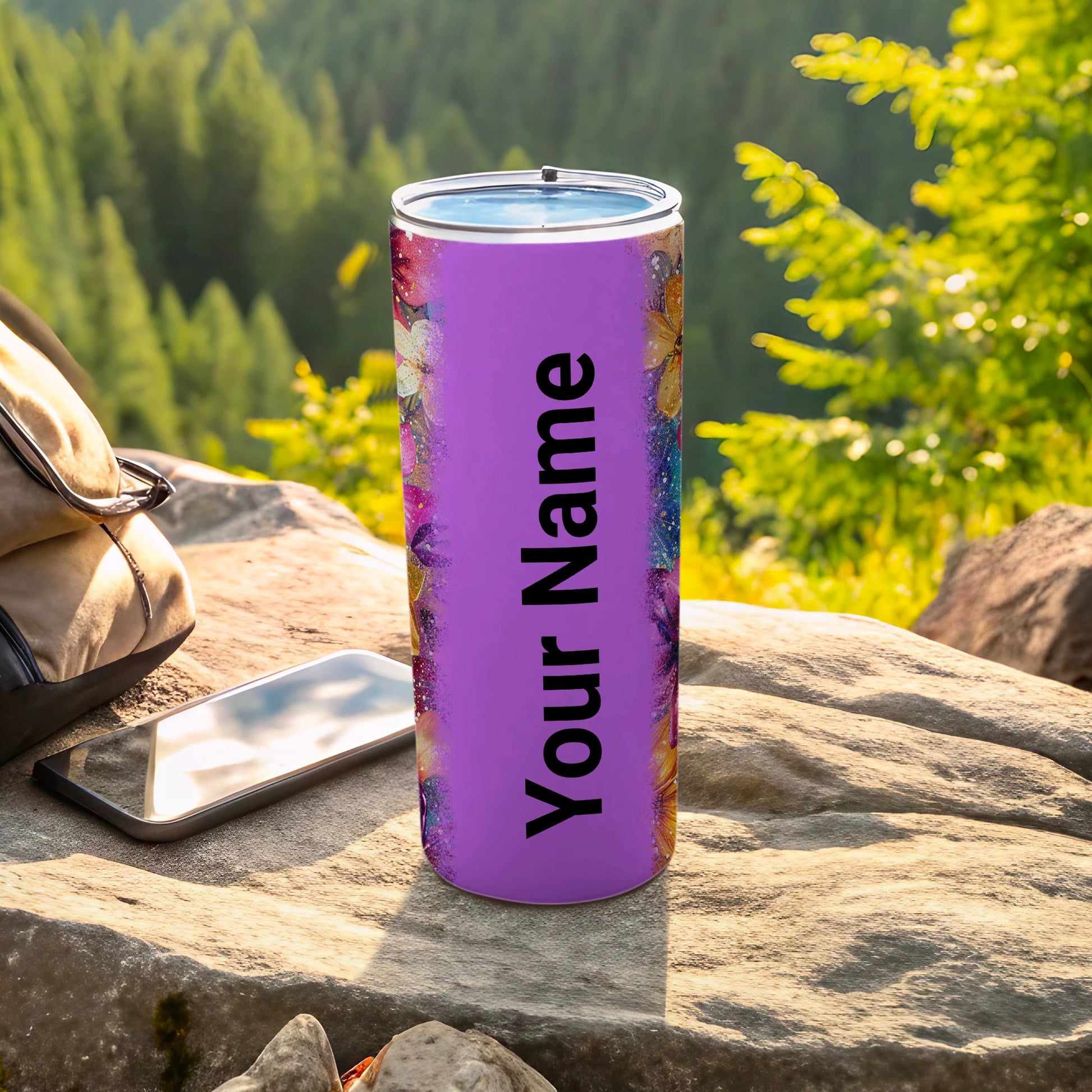 Personalized Colorful Flower Pattern Tumbler Cup