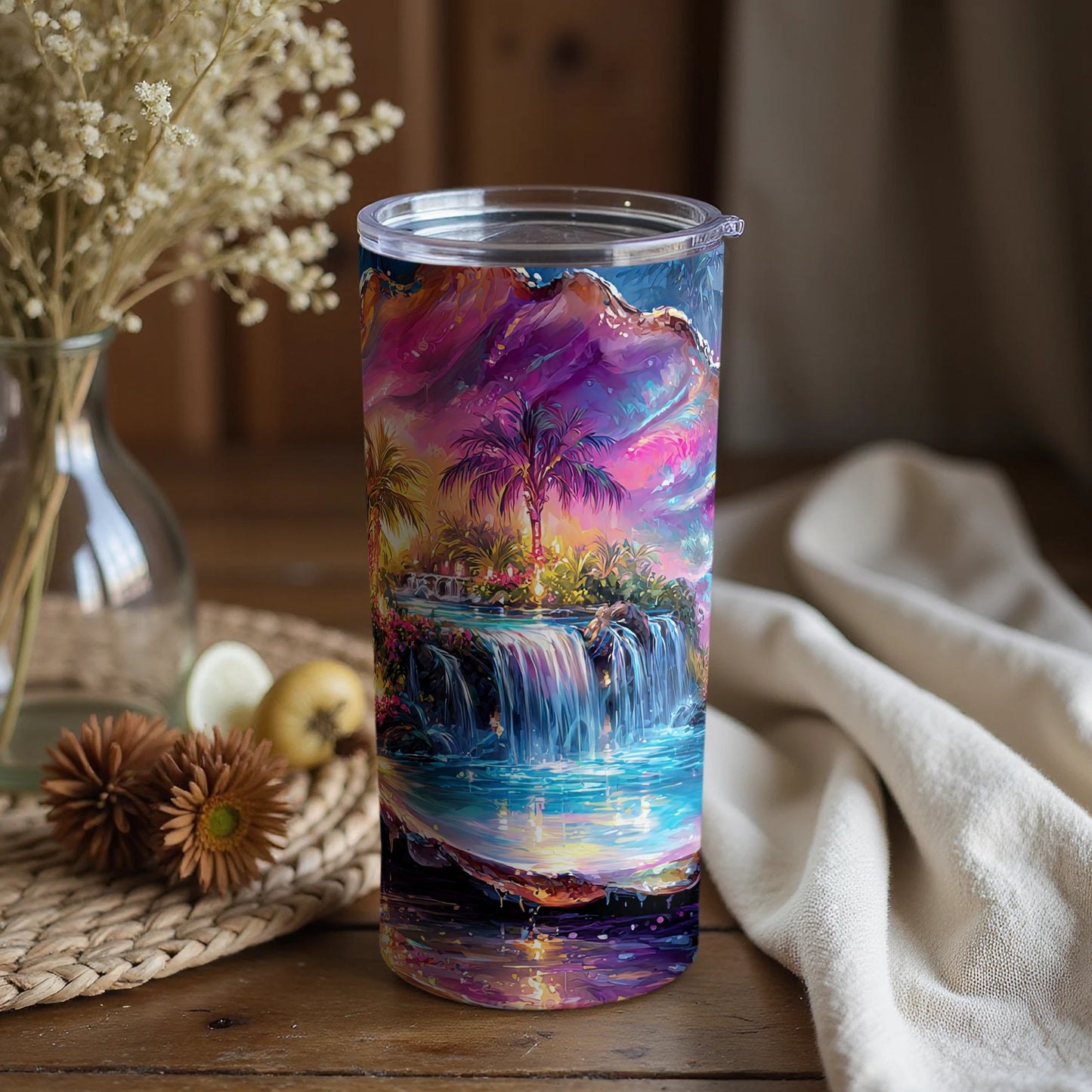 Tropical Paradise Waterfall Stainless Steel Tumbler