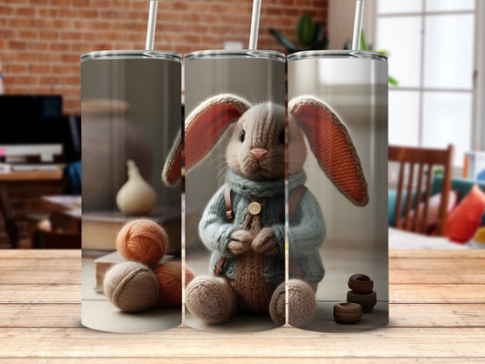 Knitted Rabbit Doll Yarn Balls Artwork Cozy Tumbler product type
