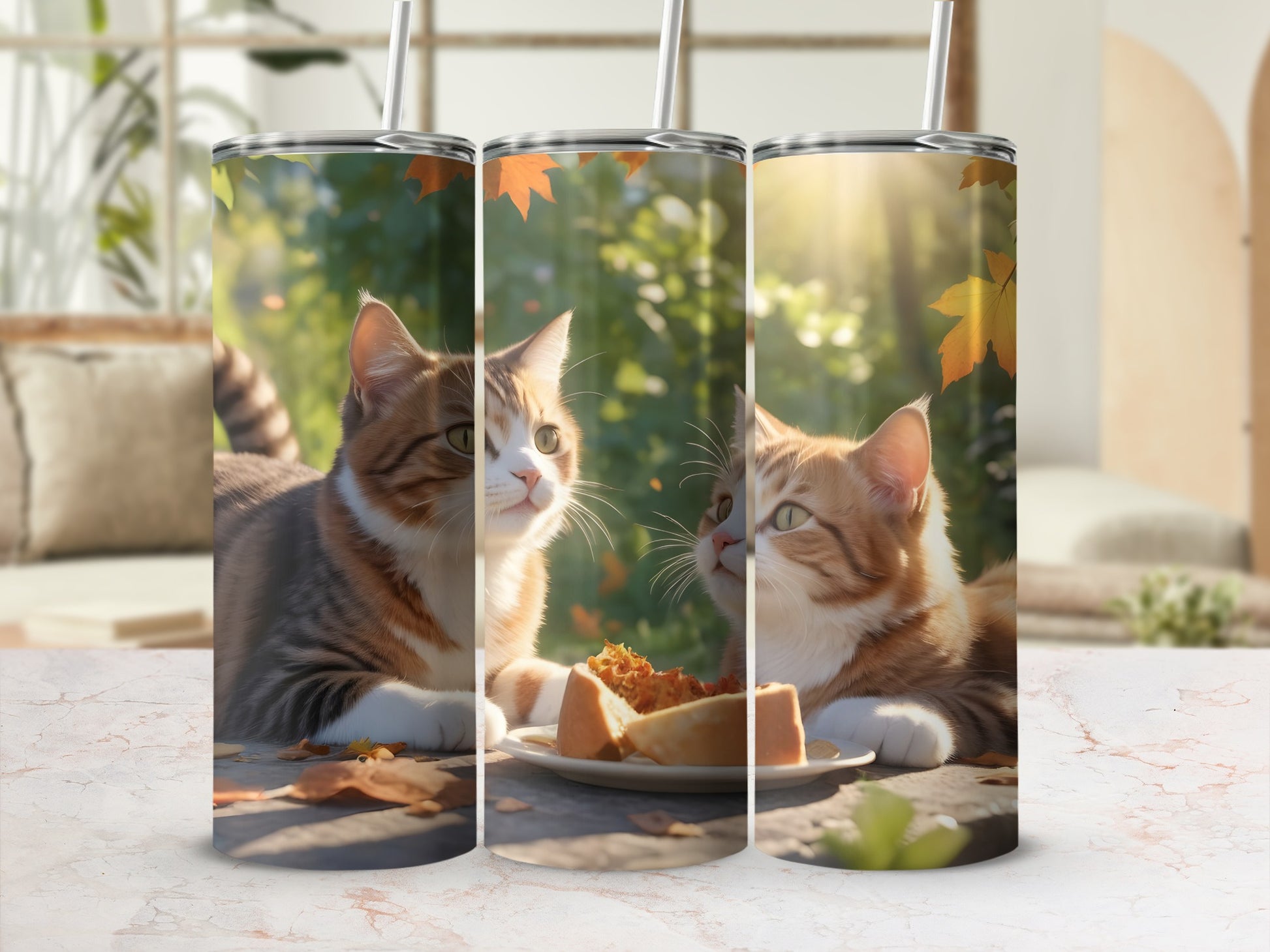 Whimsical Cats Fall Scene Sunny Day Cake Tumbler product type