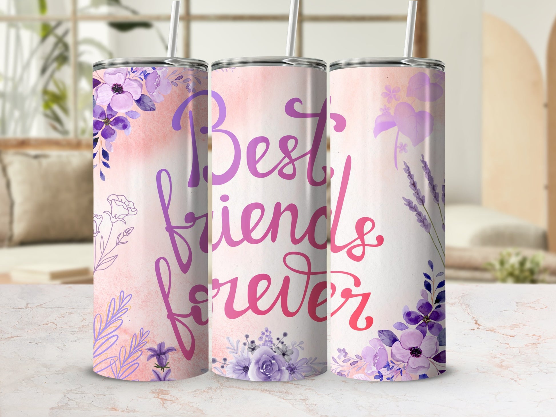 Best Friends Forever Floral Design Tumbler