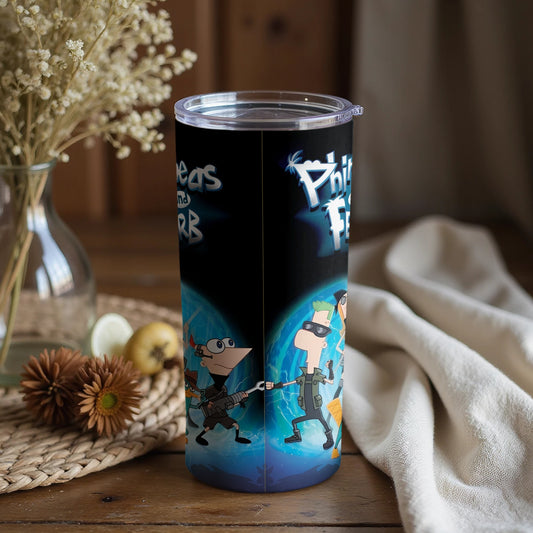 Phineas and Ferb themed insulated tumbler product