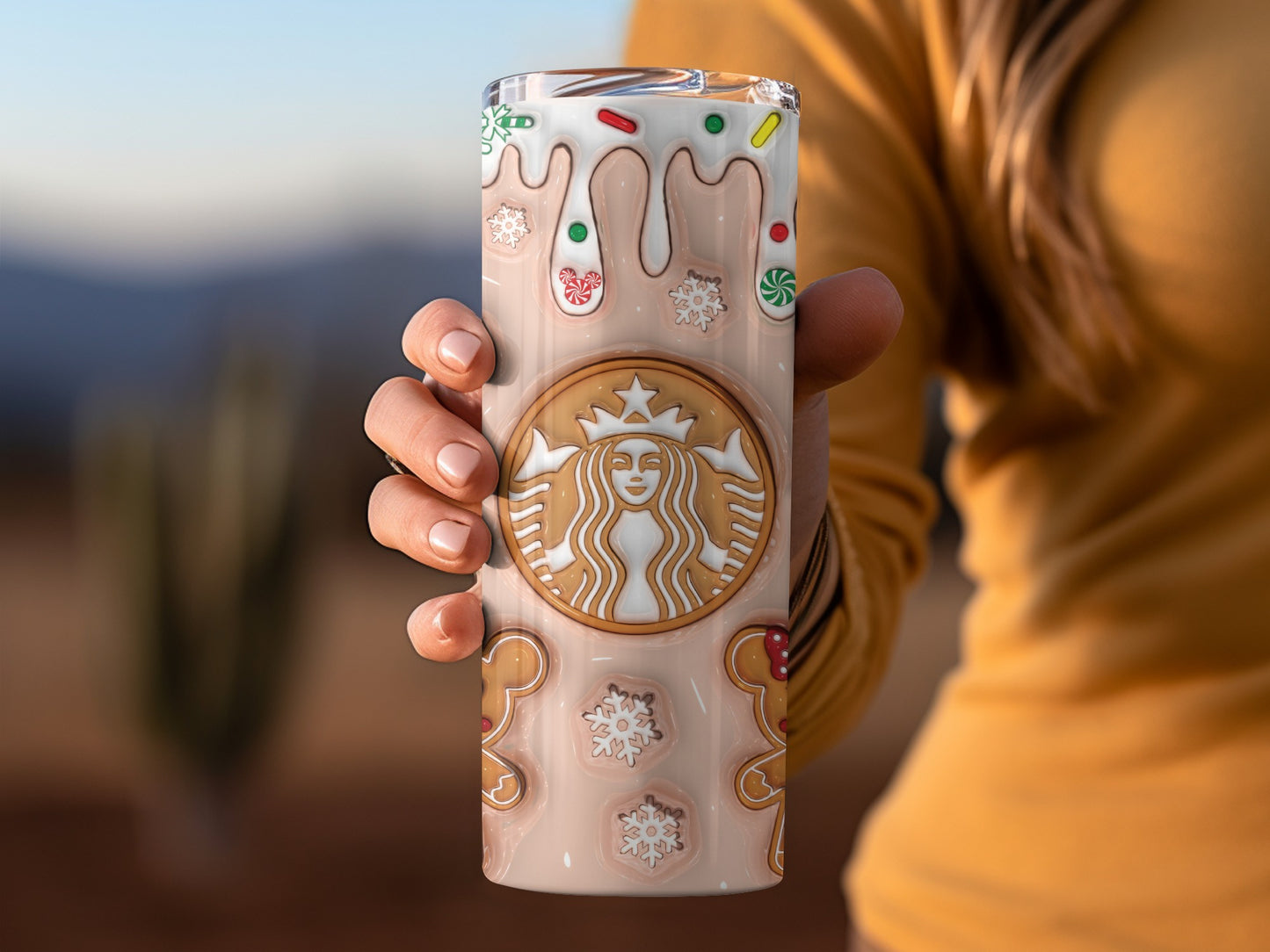 Holiday Themed Starbucks Tumbler Cup with Gingerbread Design