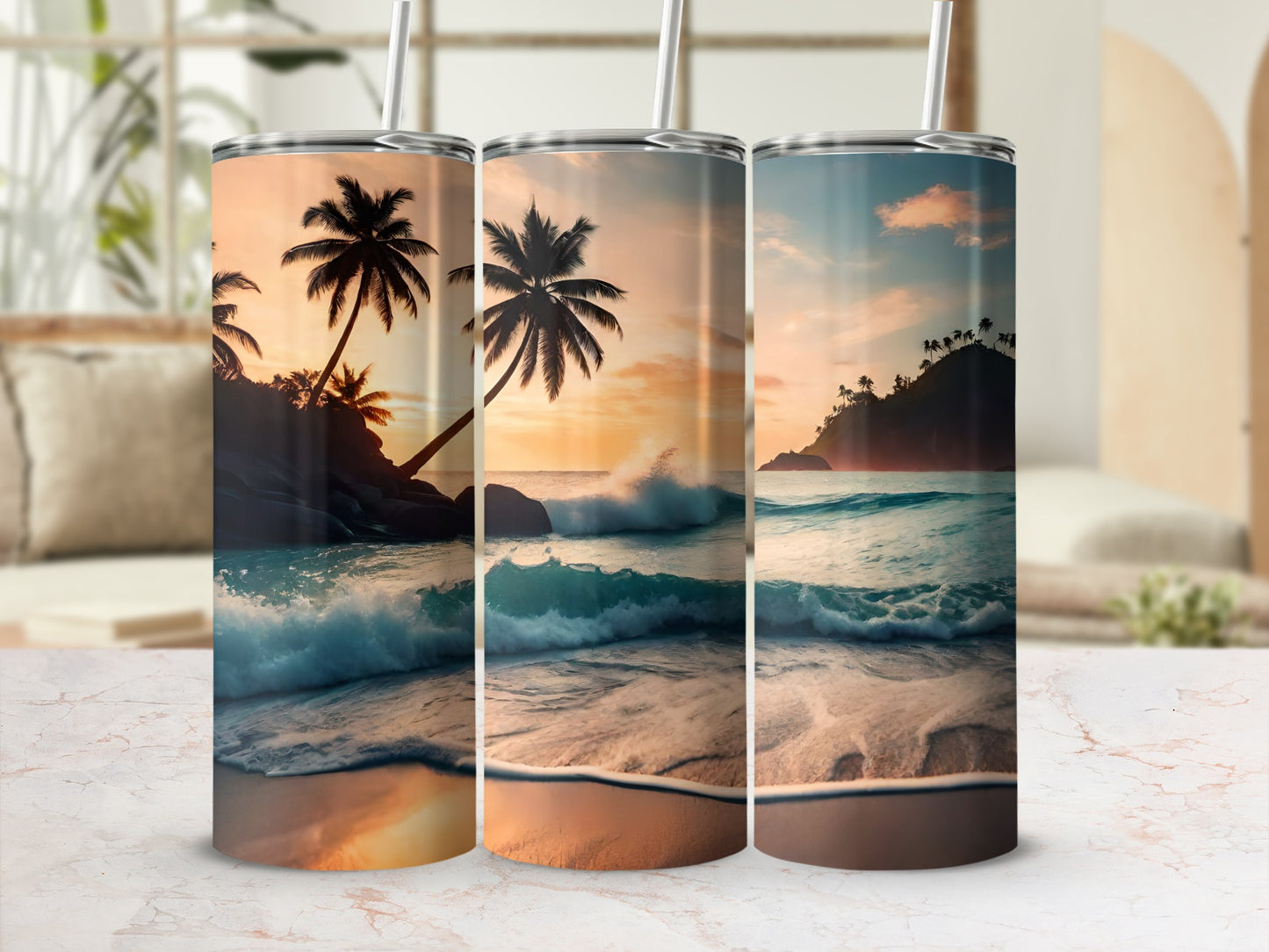 Tropical Paradise Ocean Sunset Scene Tumbler Product