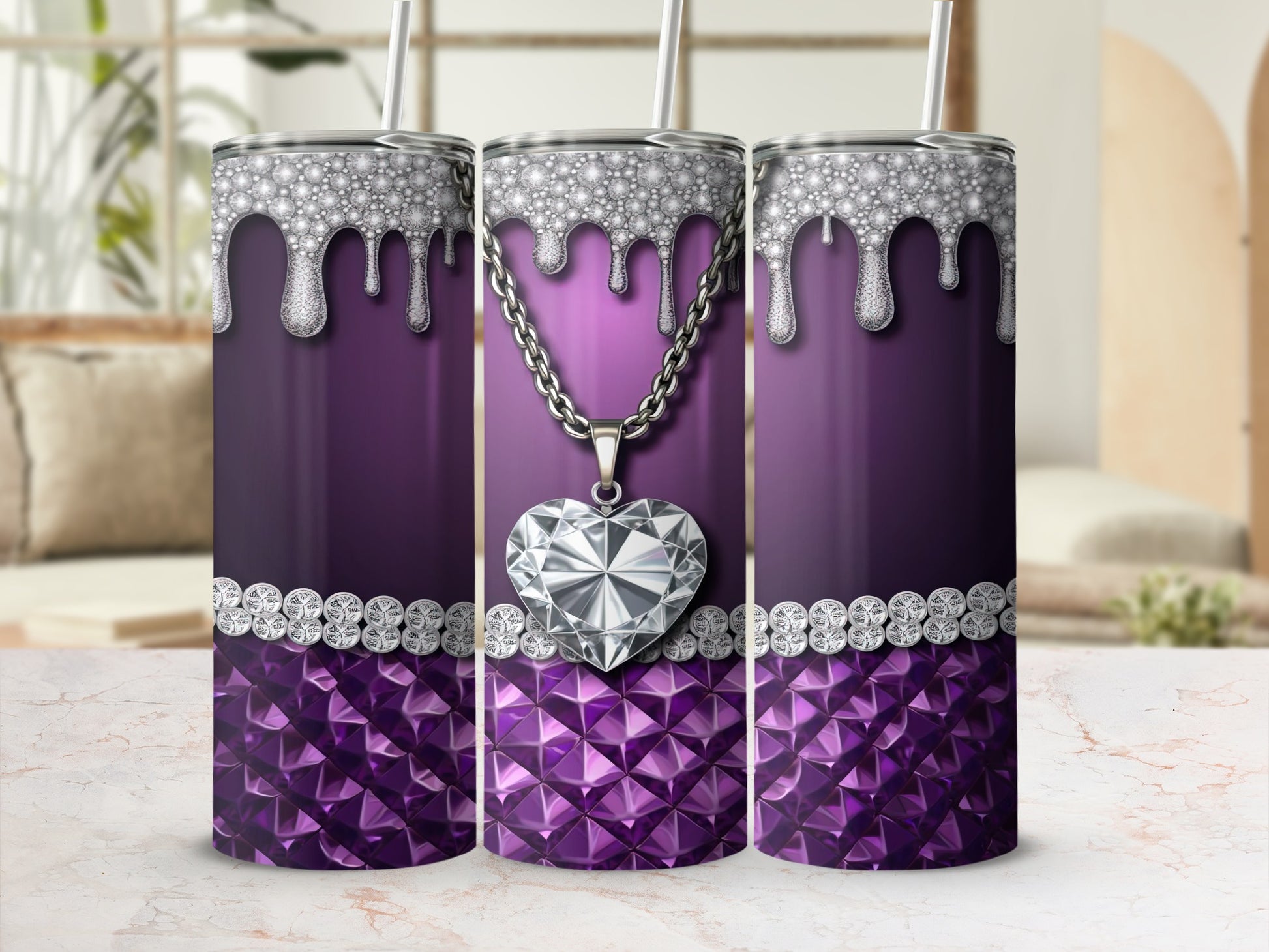 Purple Silver Drip Diamond Heart Pattern product type
