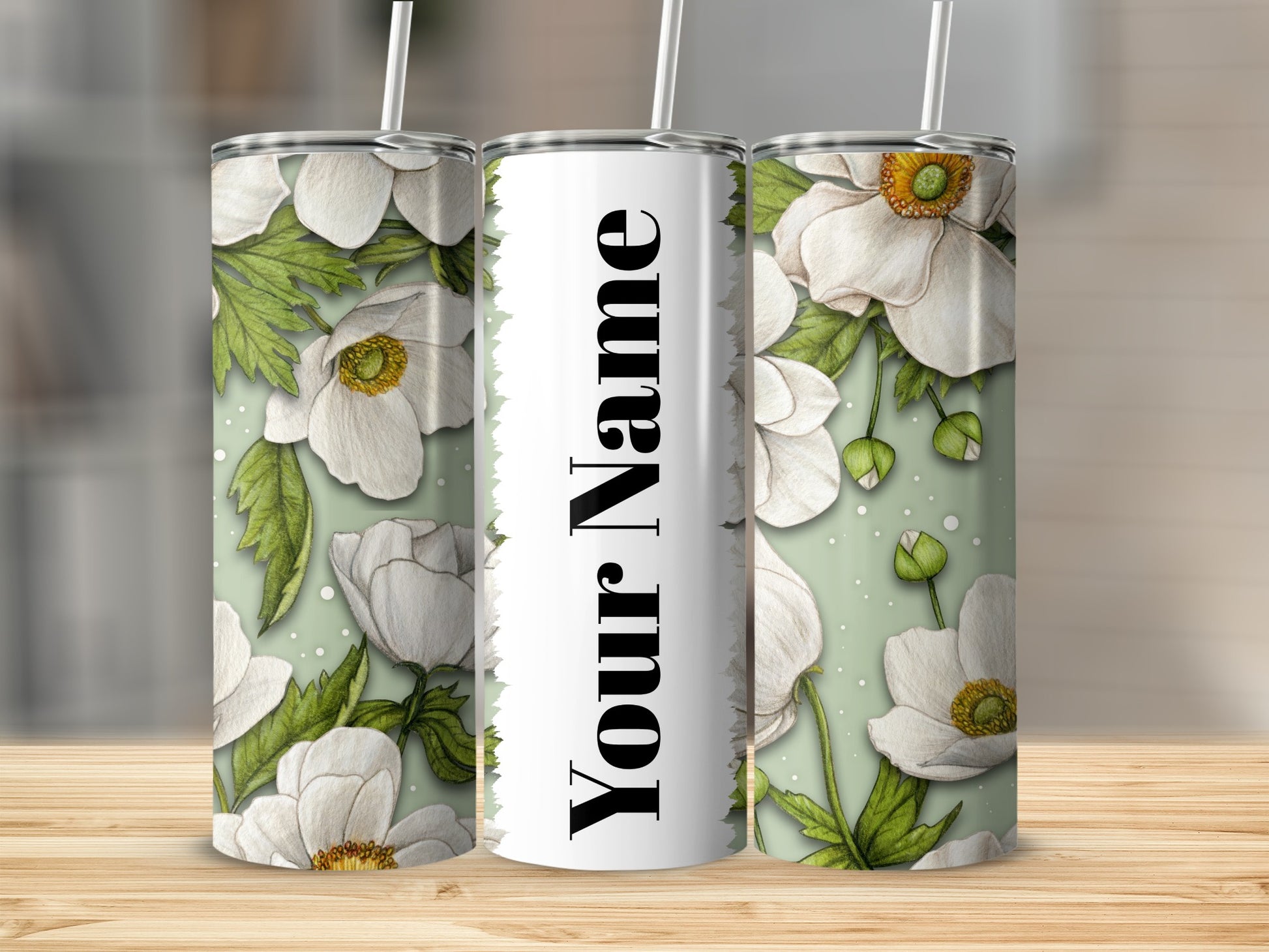 Personalized White Flower Insulated Tumbler Flask