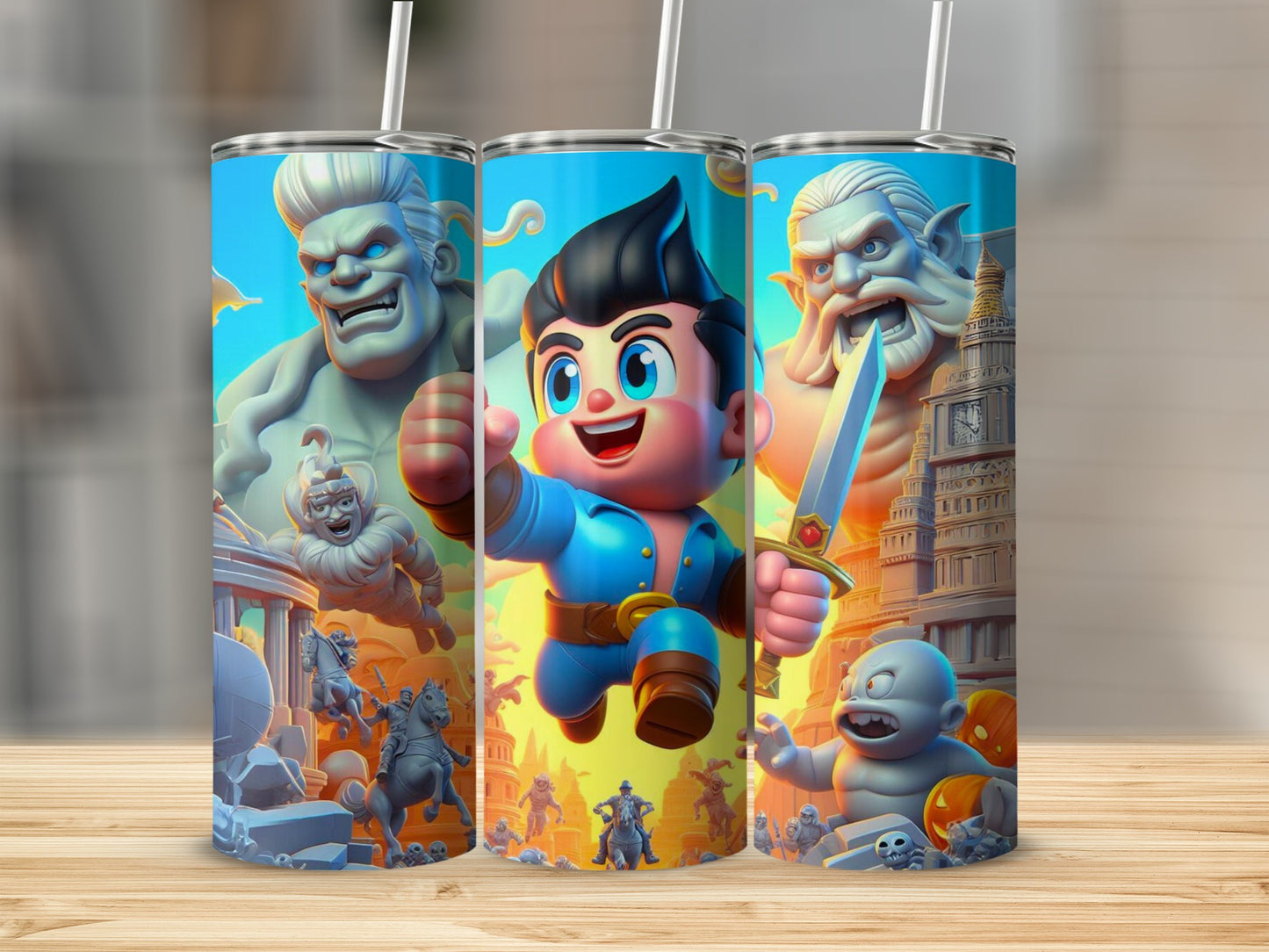 Fun Animated Hero and Monster Battle Tumbler