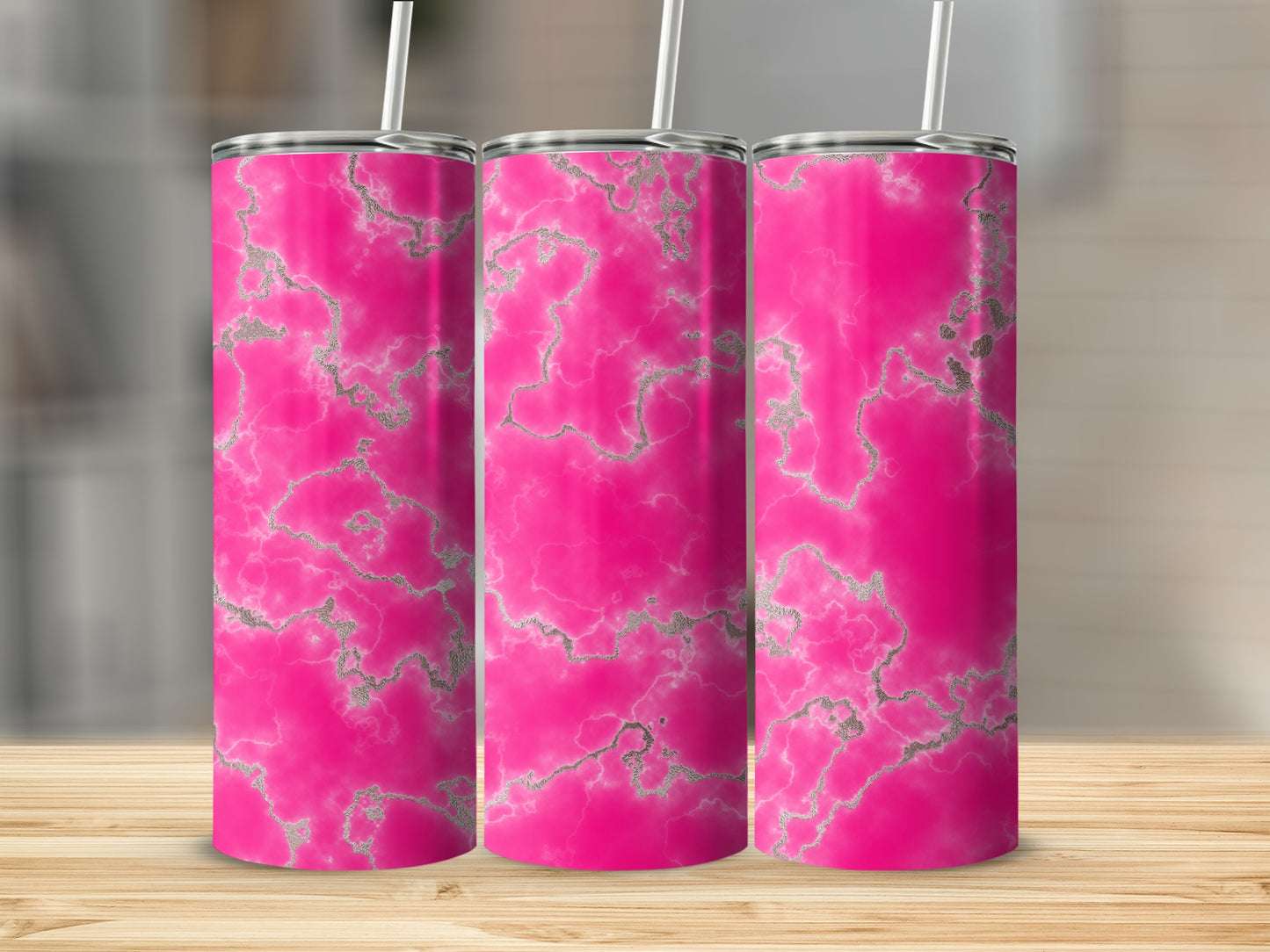 Hot Pink With Silver Veins Abstract Art Design Tumblers