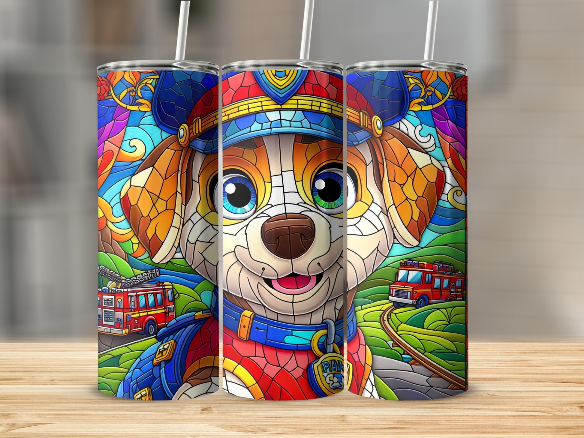 Stained Glass Style Dog Cartoon Design Drinkware