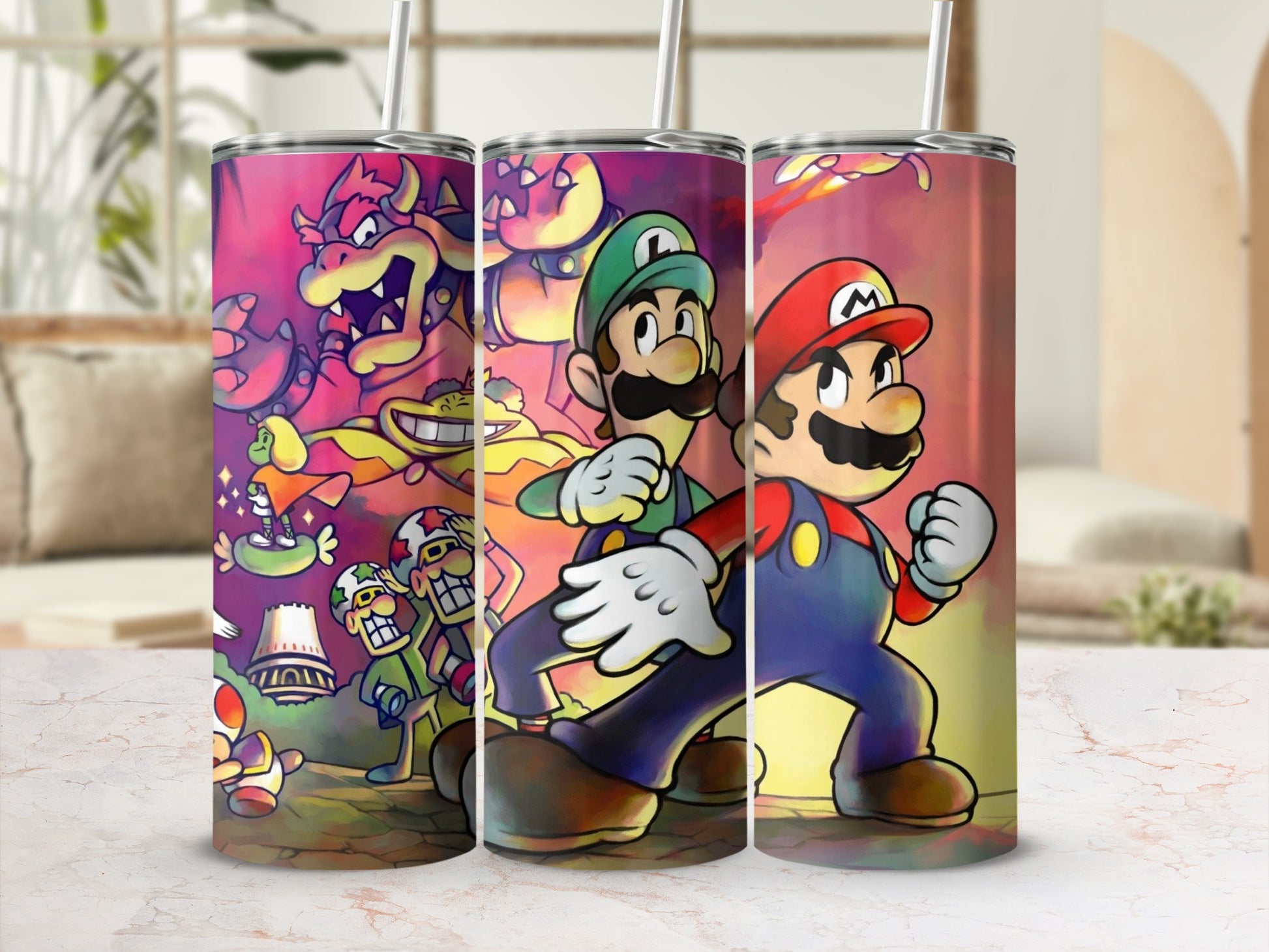 Mario and Luigi Colorful Tumbler Cup for Gamers