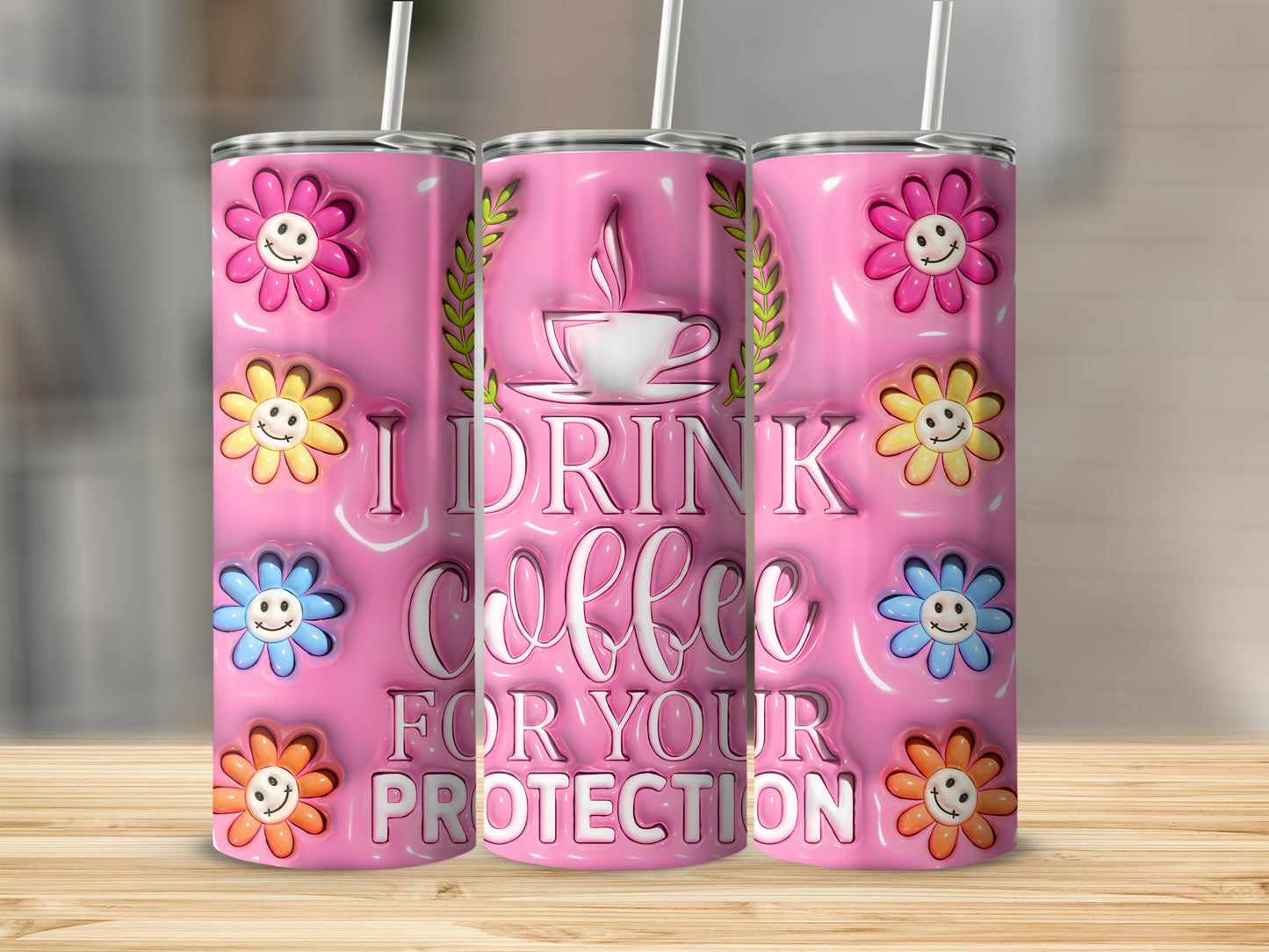 Pink Coffee Protection Smiley Flowers Tumbler product type