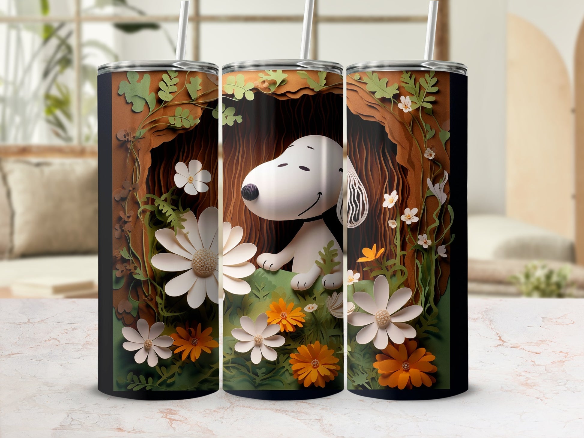 Cute Floral Dog Art Design Stainless Steel Drinkware