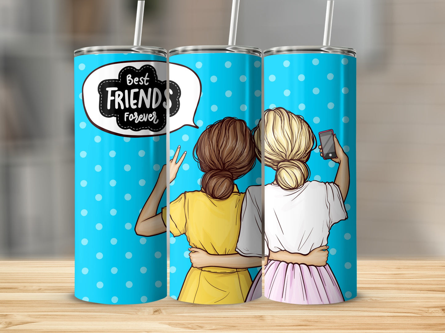 Best Friends Forever Blue Polka Dot Design Tumbler