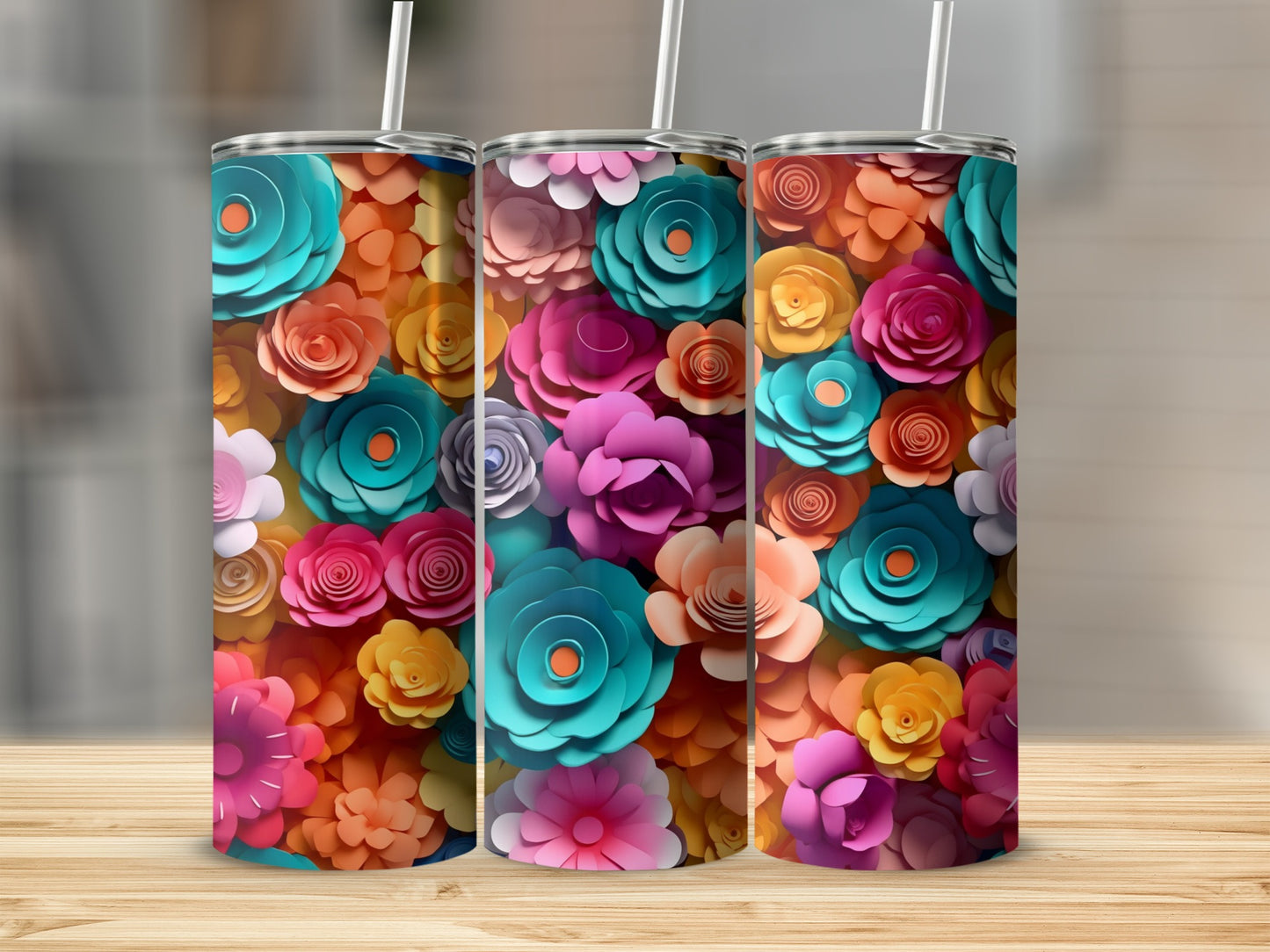 Colorful Floral Design Pattern Stainless Steel Tumbler