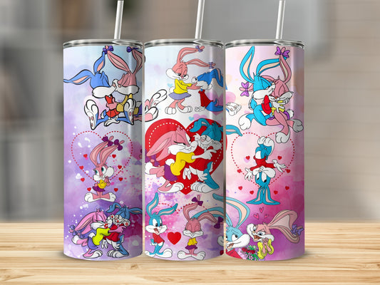 Cartoon Bunnies and Hearts Design Tumbler