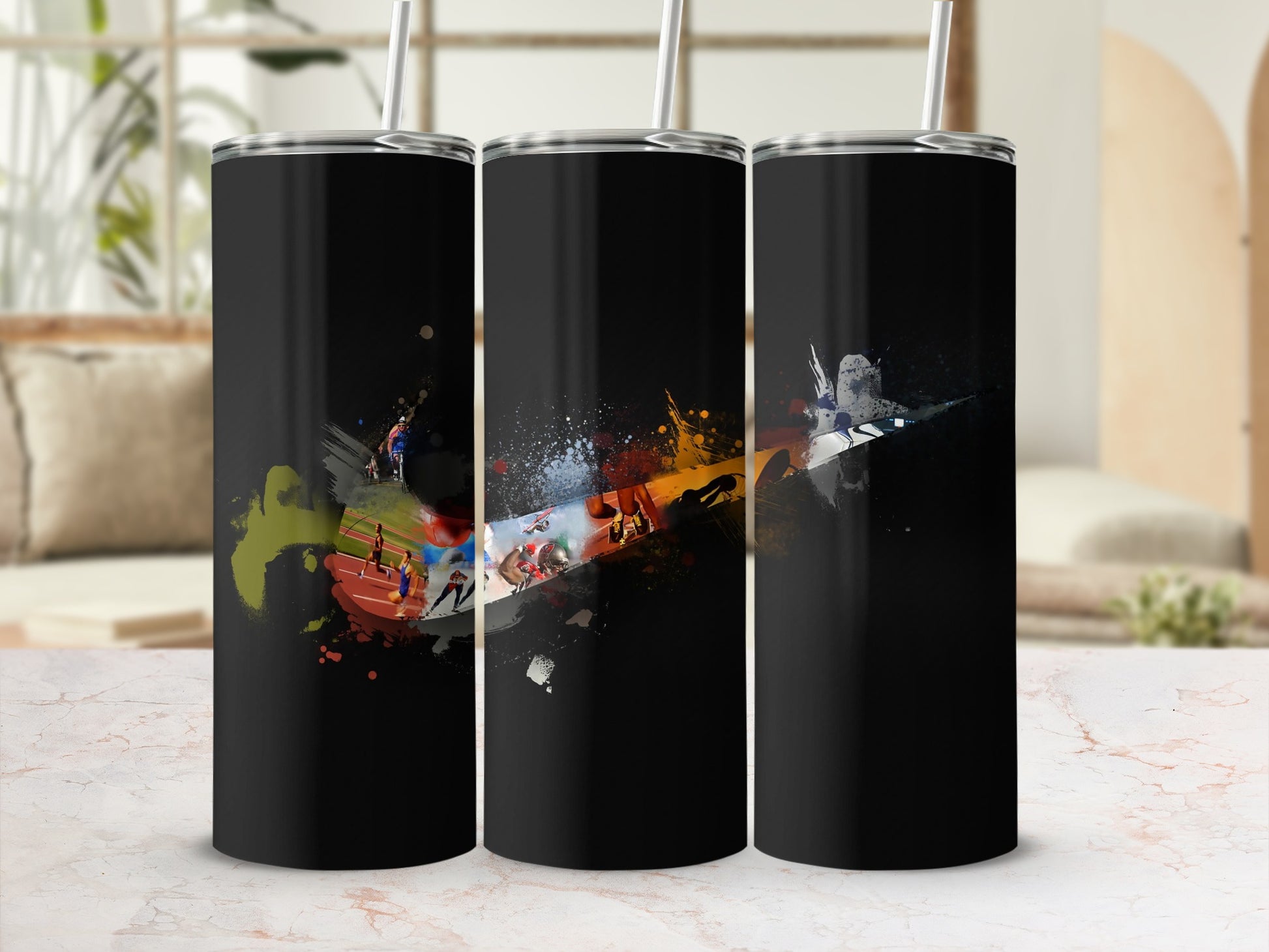 Multifaceted Sports Design Custom Tumbler with Straw