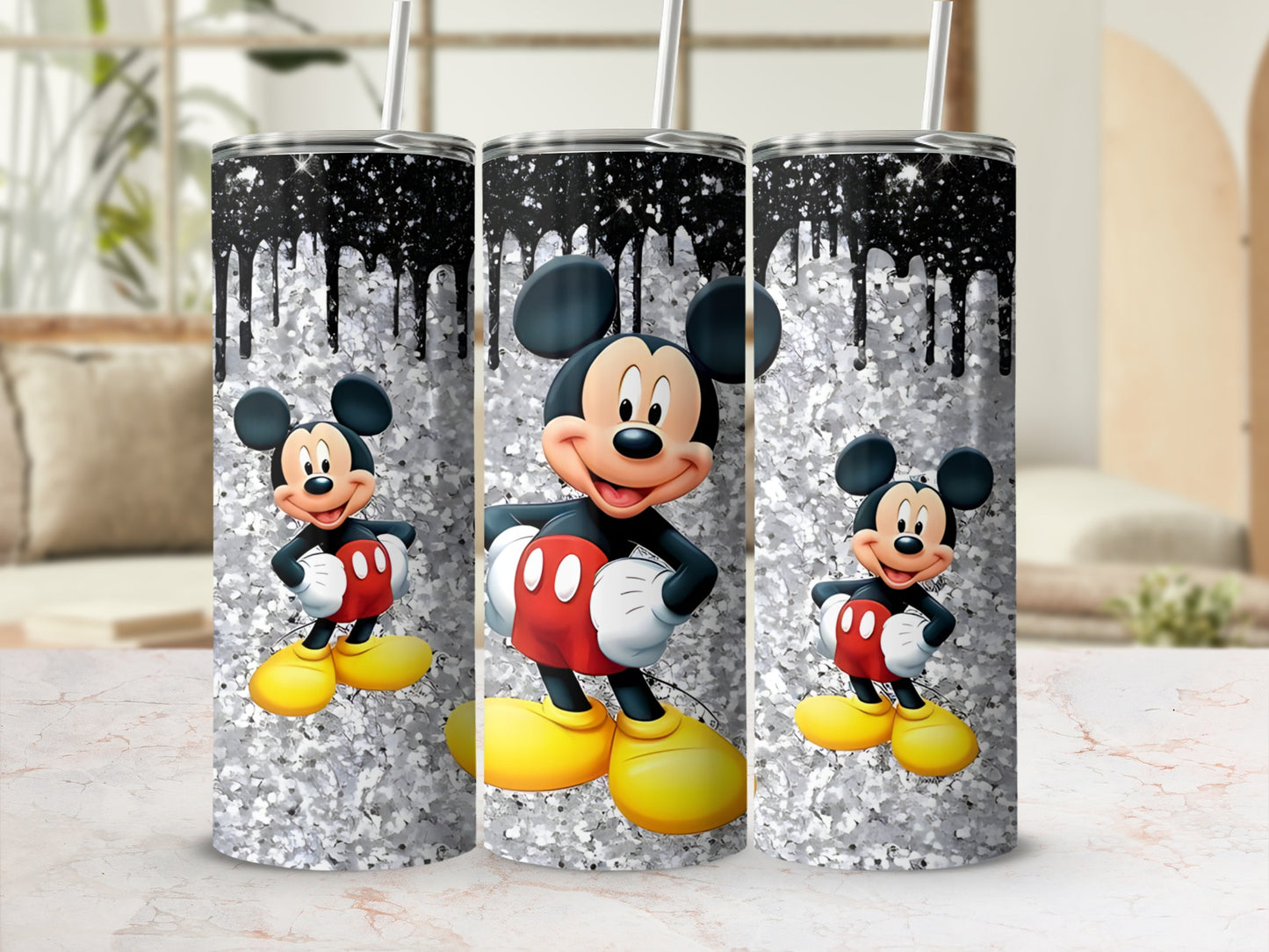 Fun Mickey Mouse Tumbler with Glitter Background