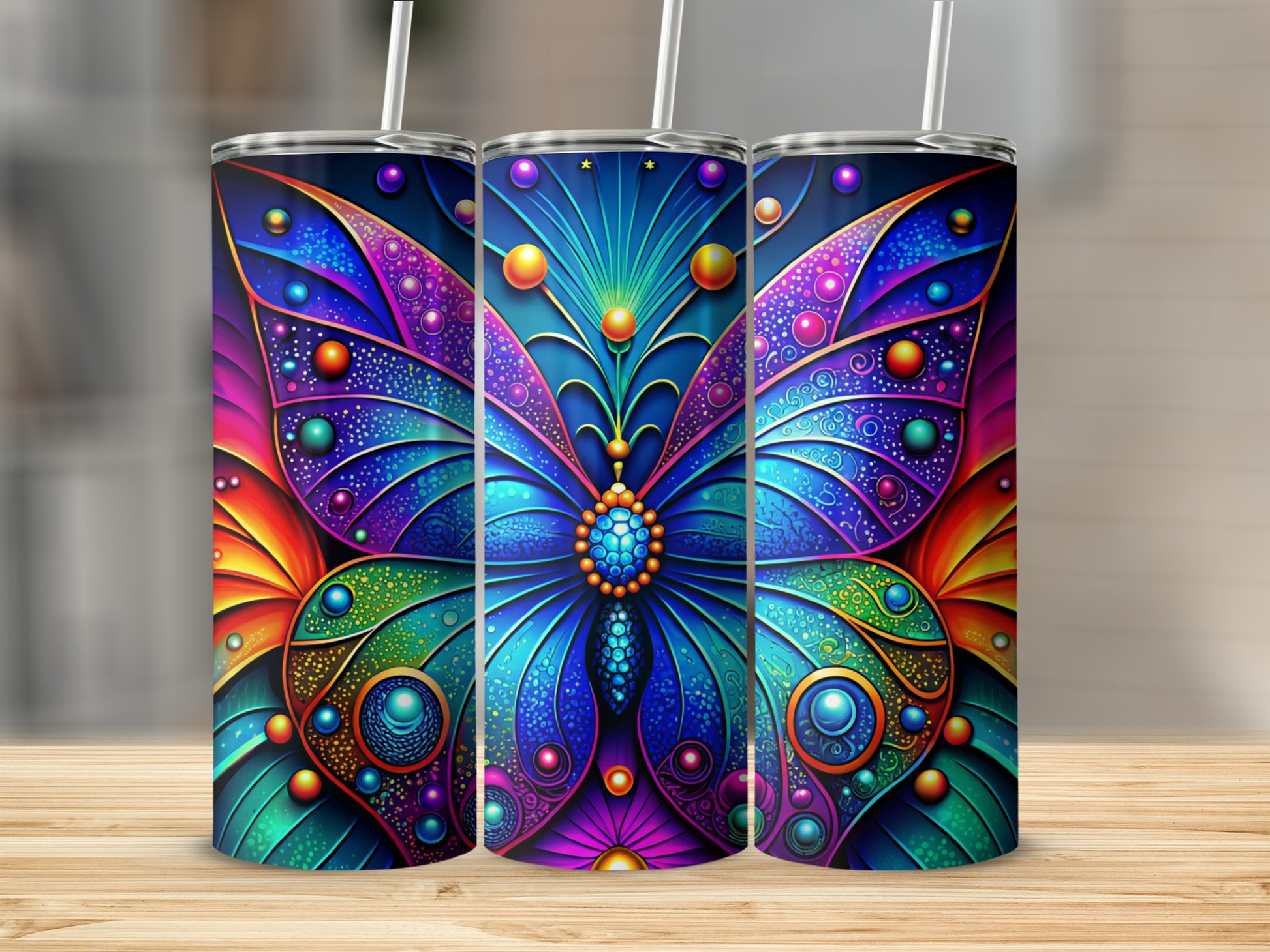 Vibrant and Colorful Butterfly Tumbler Design Cup