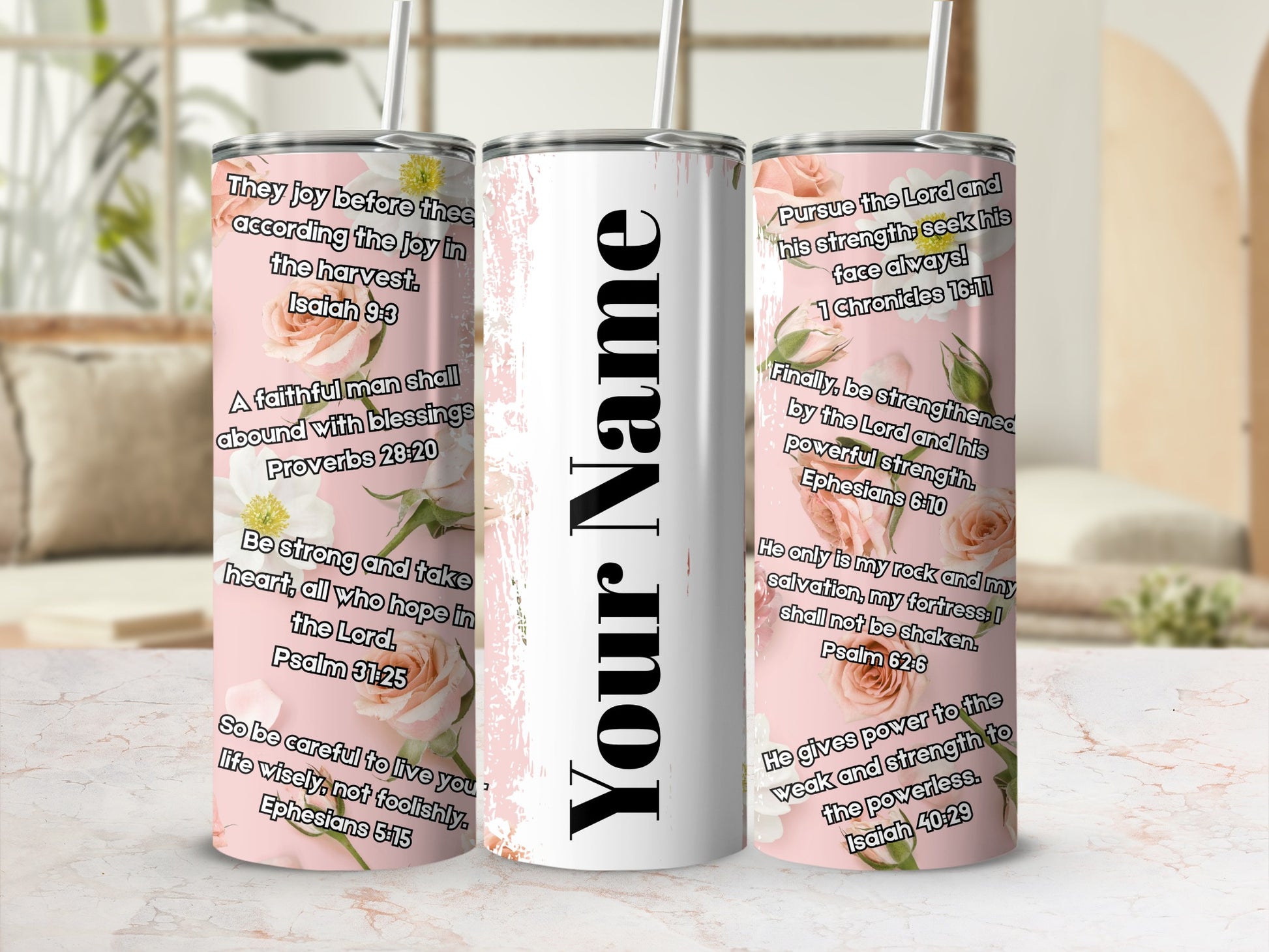 Personalized Floral Bible Verses Insulated Tumbler