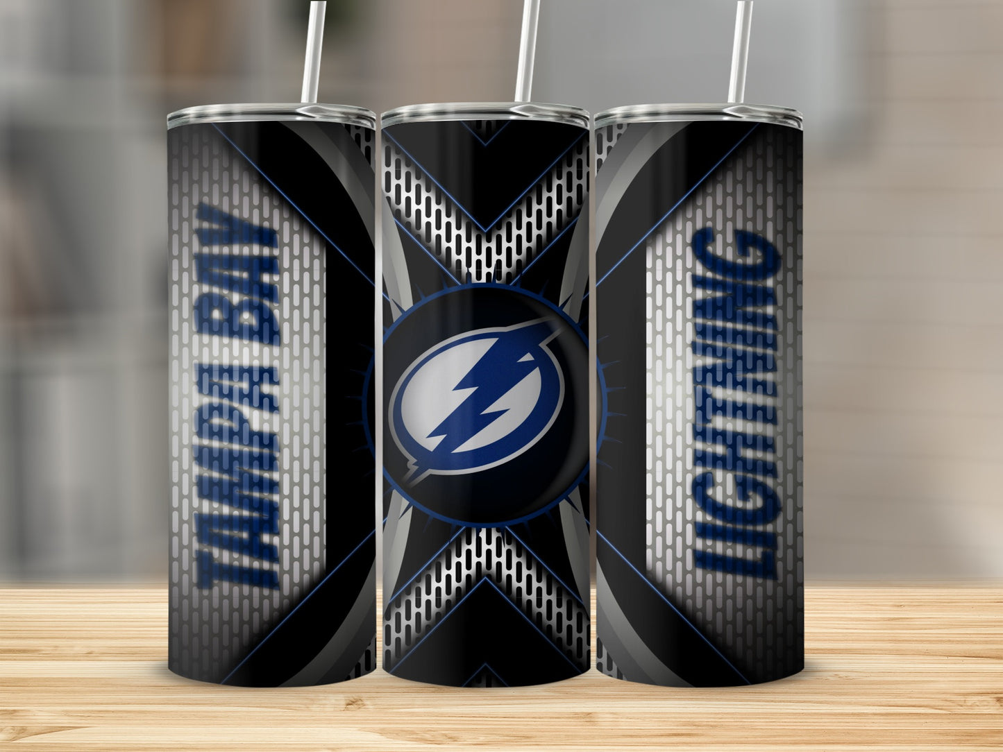 Tampa Bay Lightning Logo In Black and Silver Design Tumblers