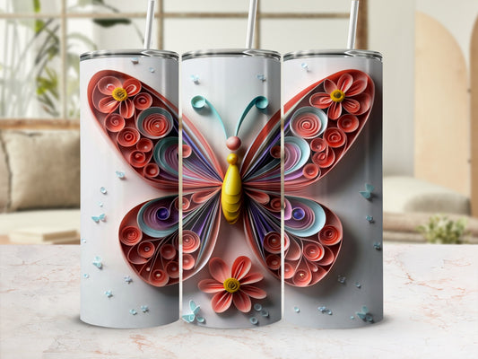 Colorful Quilling Butterfly Travel Tumbler Cup