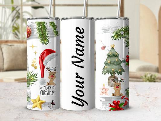 Personalized Merry Christmas Holiday-themed Tumbler