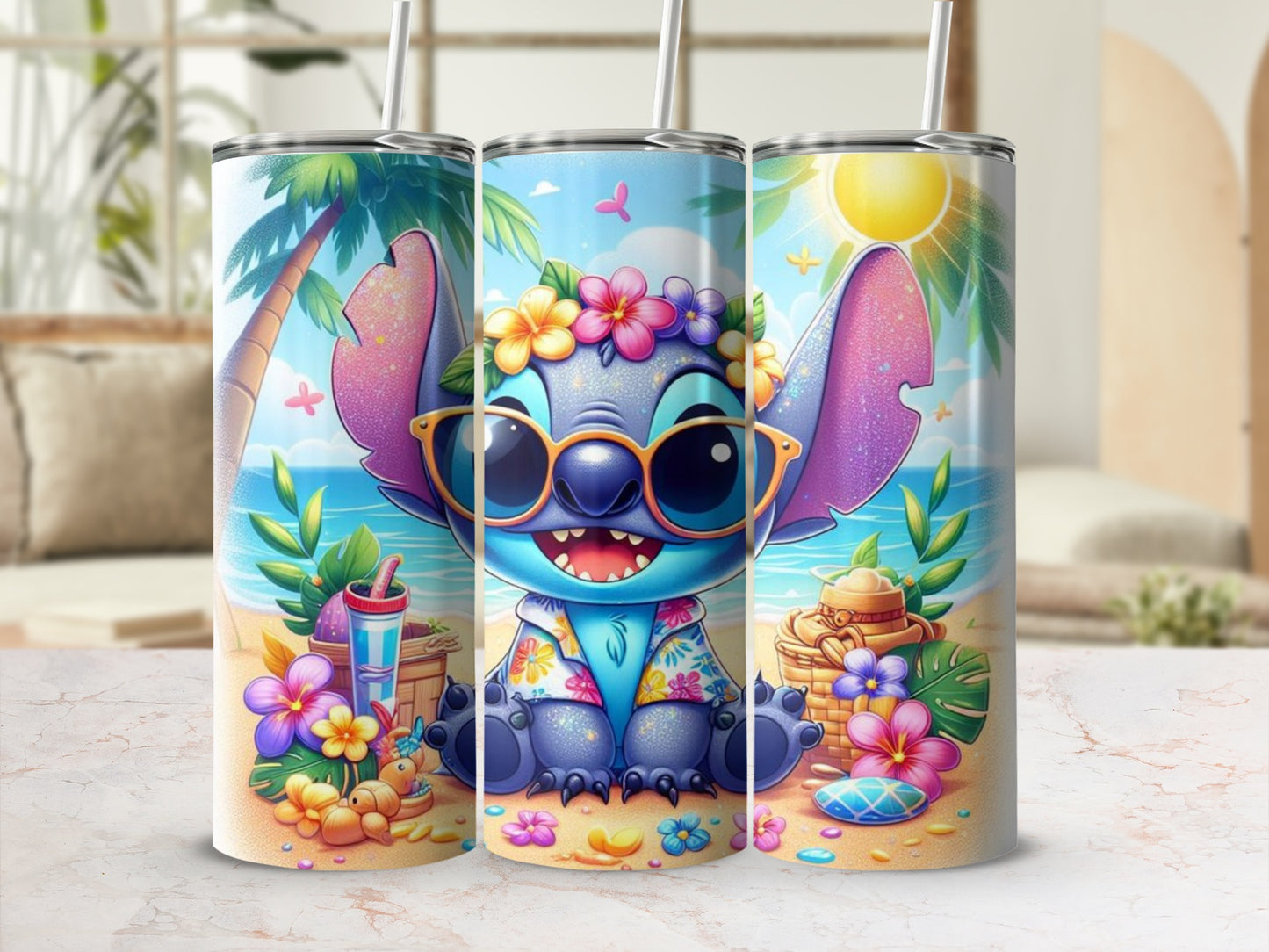 Cute Beach Vibes Character Tumbler with Straw