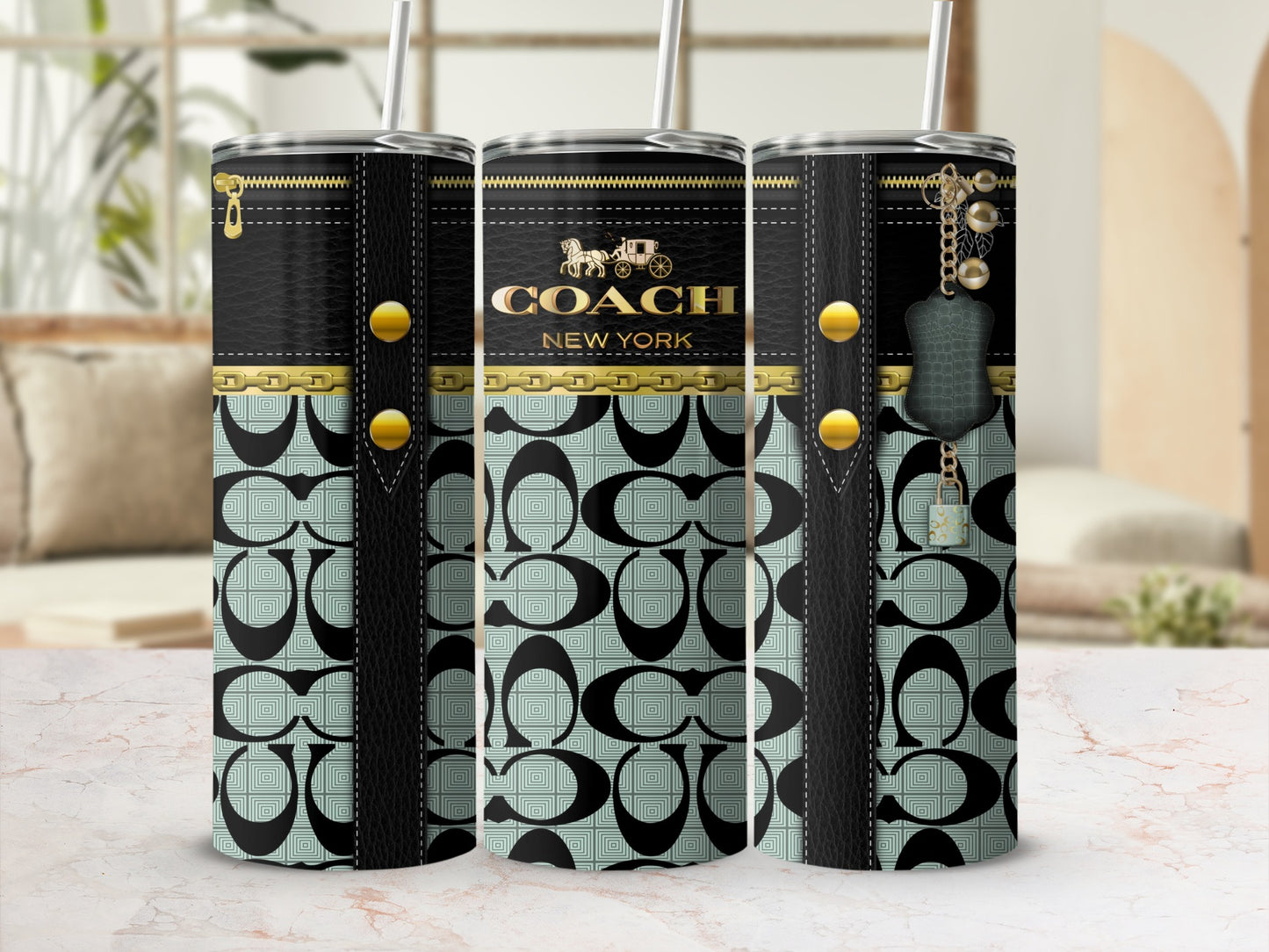 Stylish New York Coach Patterned Travel Mug