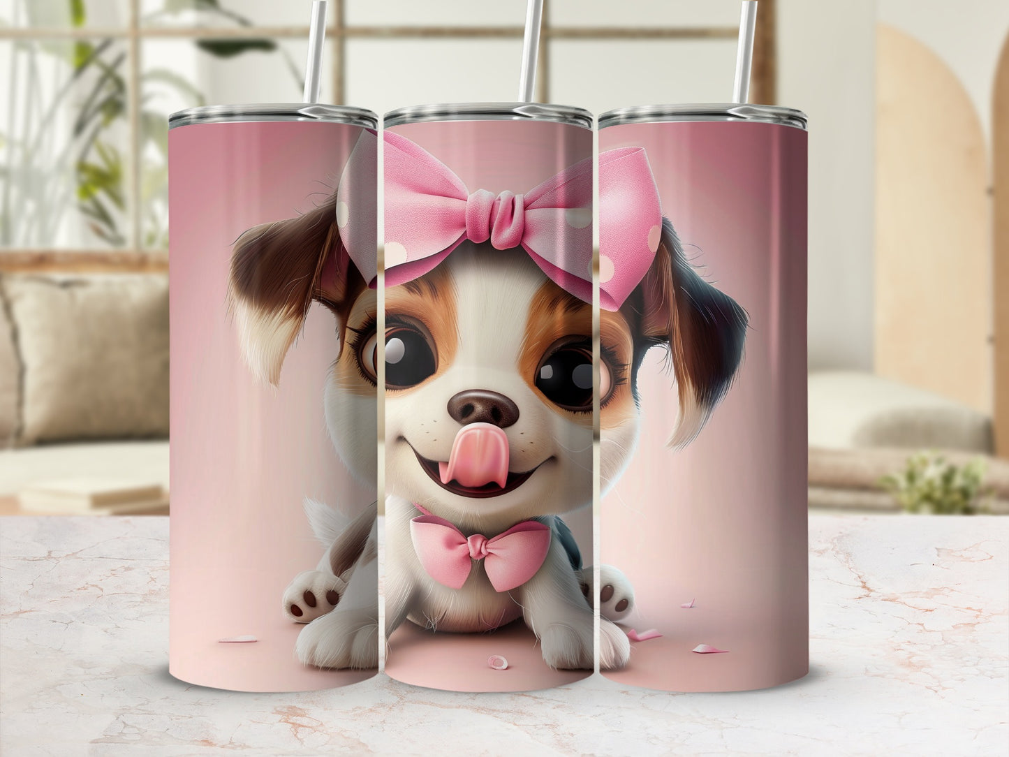 Adorable Pink Bow Puppy Licking Nose Cute Dog product type
