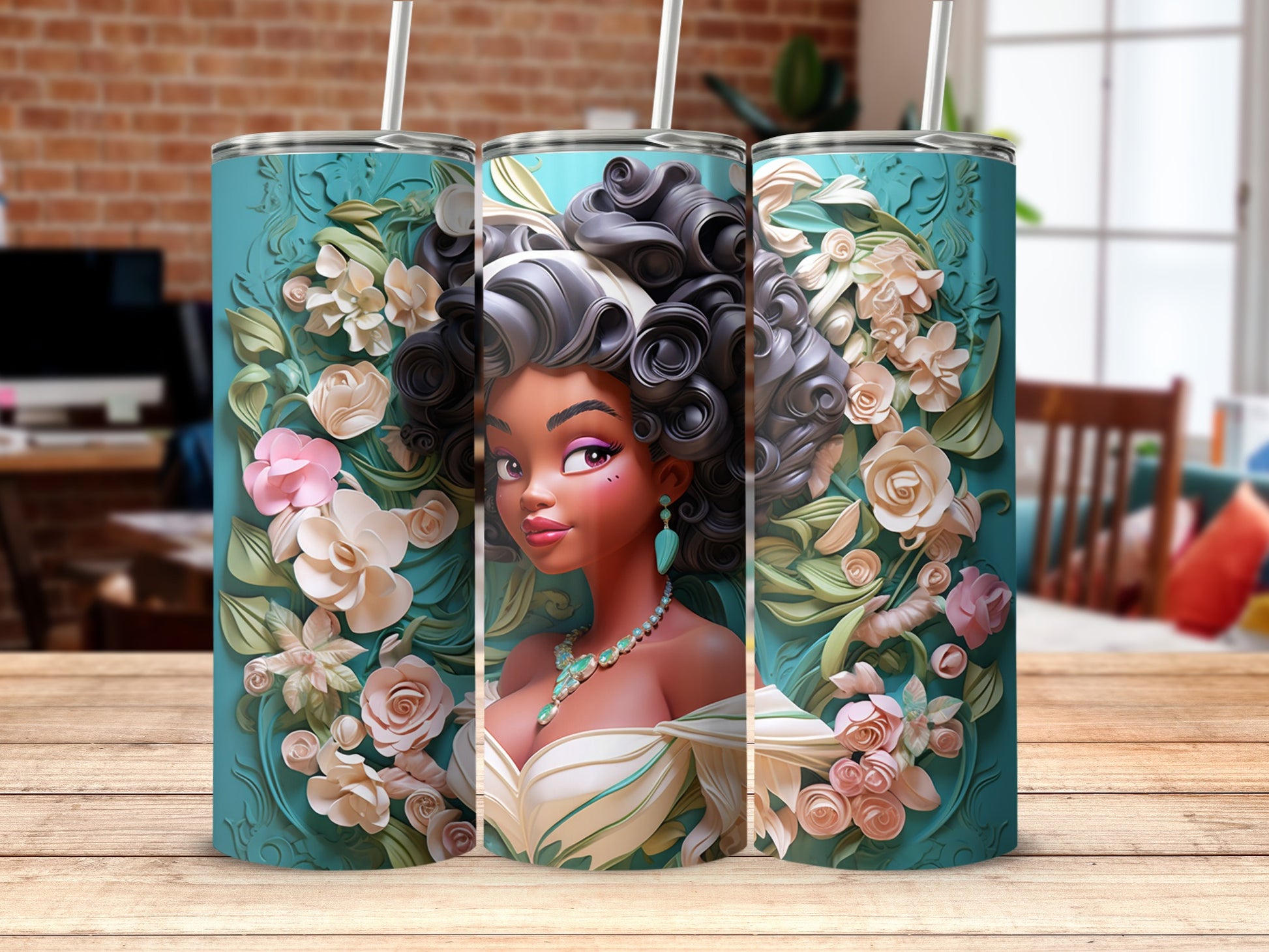 Elegant Floral Lady Design Travel Mug