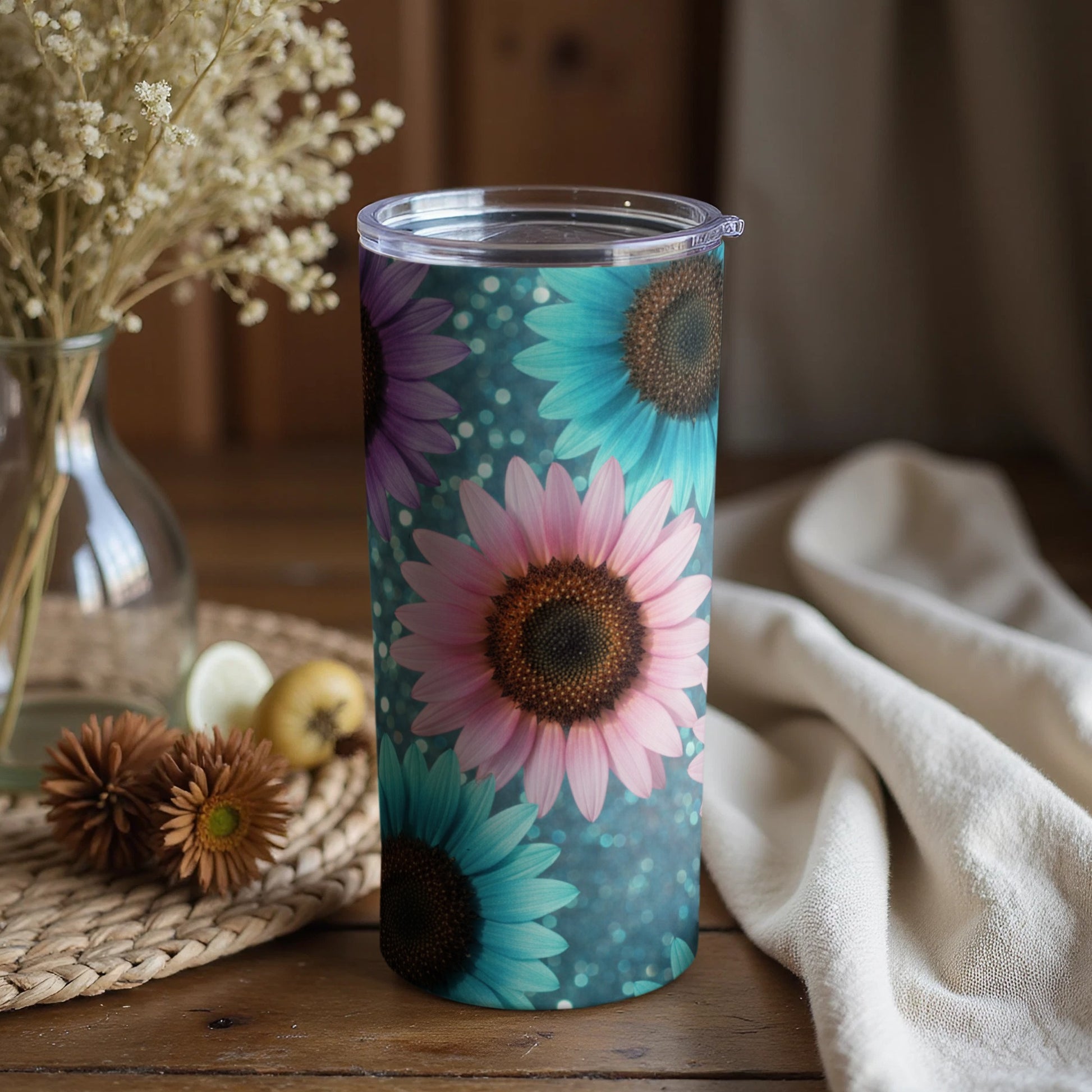 Colorful Floral Design Tumbler with Lids and Straws