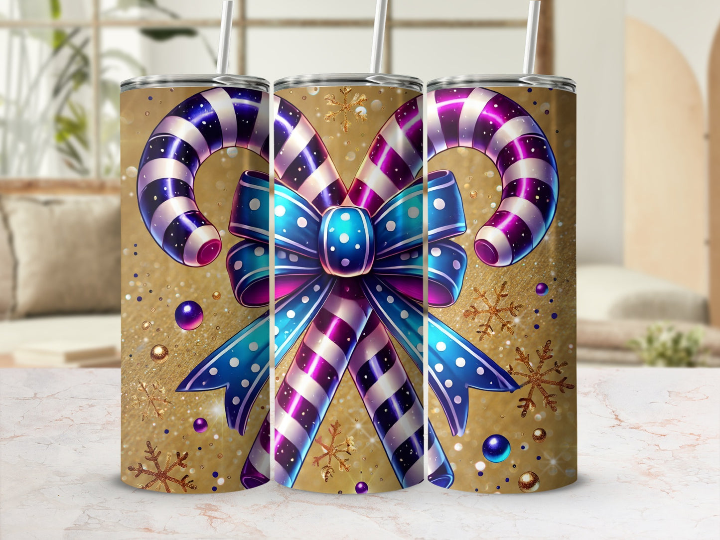 Festive Candy Cane and Bow Design 20oz Tumbler