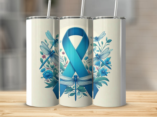 Blue Ribbon Dragonfly Floral Illustration tumbler