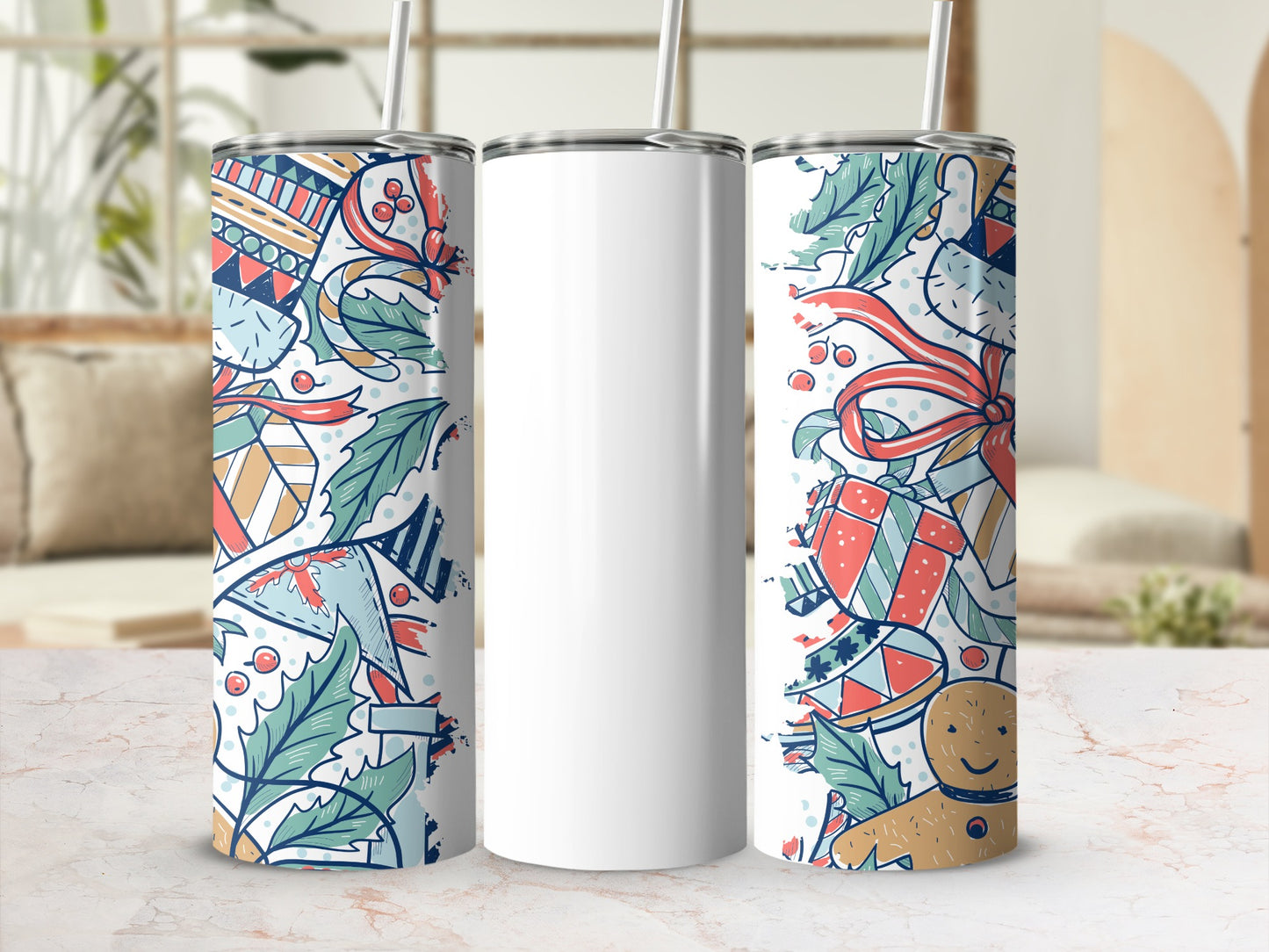 Festive Holiday Themed Tumbler with Straws Product