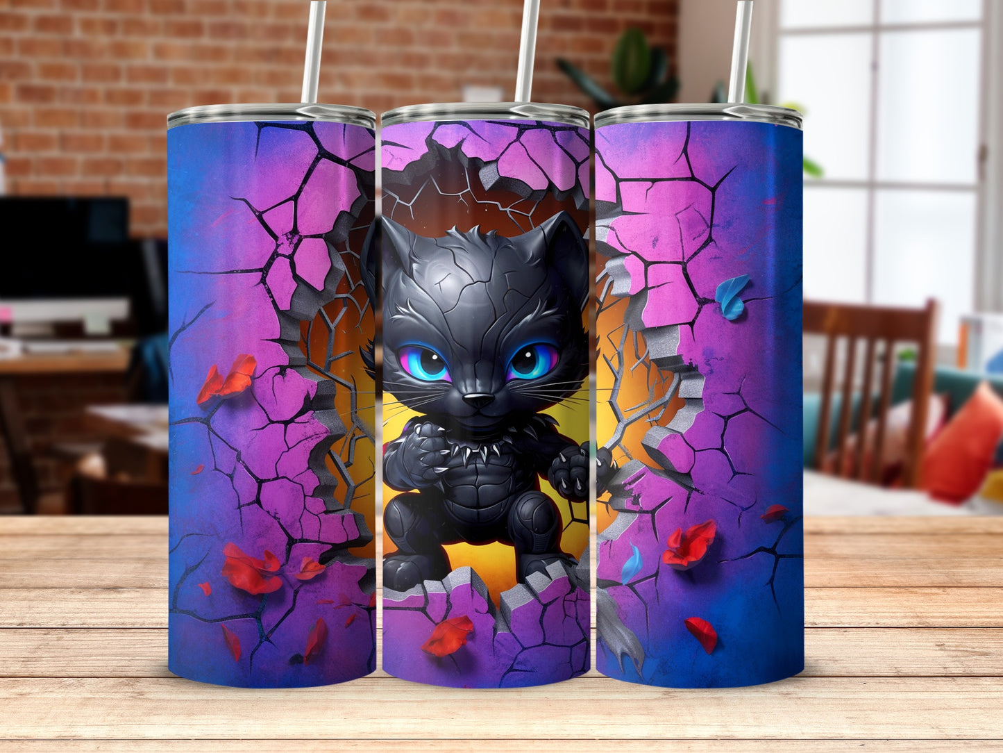Cute Black Cat with Blue Eyes Tumbler Product