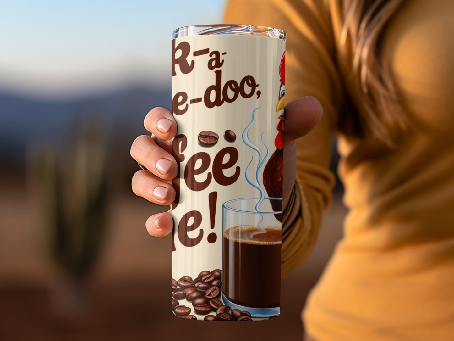 Coffee Themed Insulated Travel Mug with Chicken Design