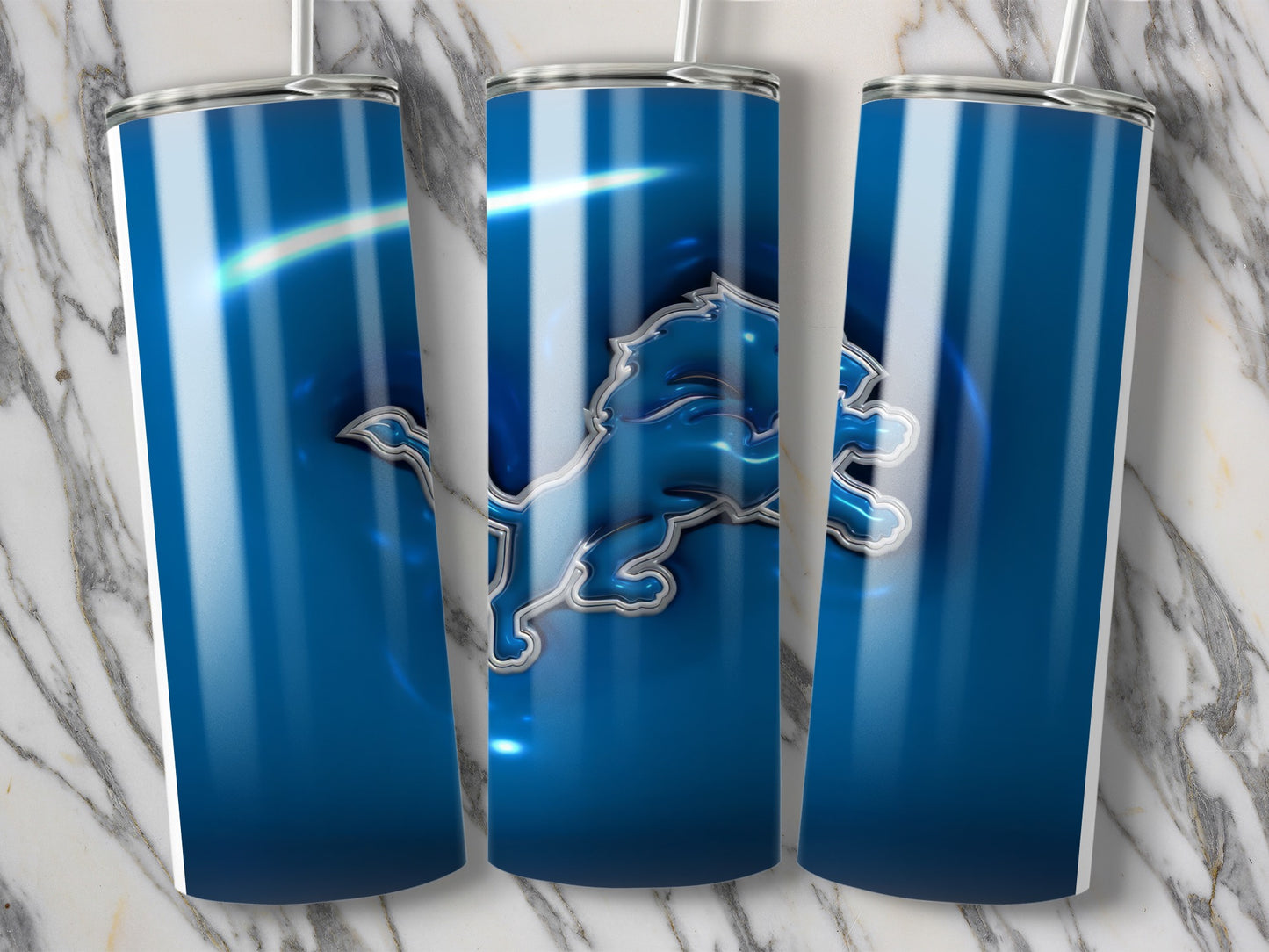 Blue Lion Silver Trim on Blue Background Tumblers
